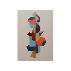 Colourful geometric abstract painting with orange, blue, green and brown