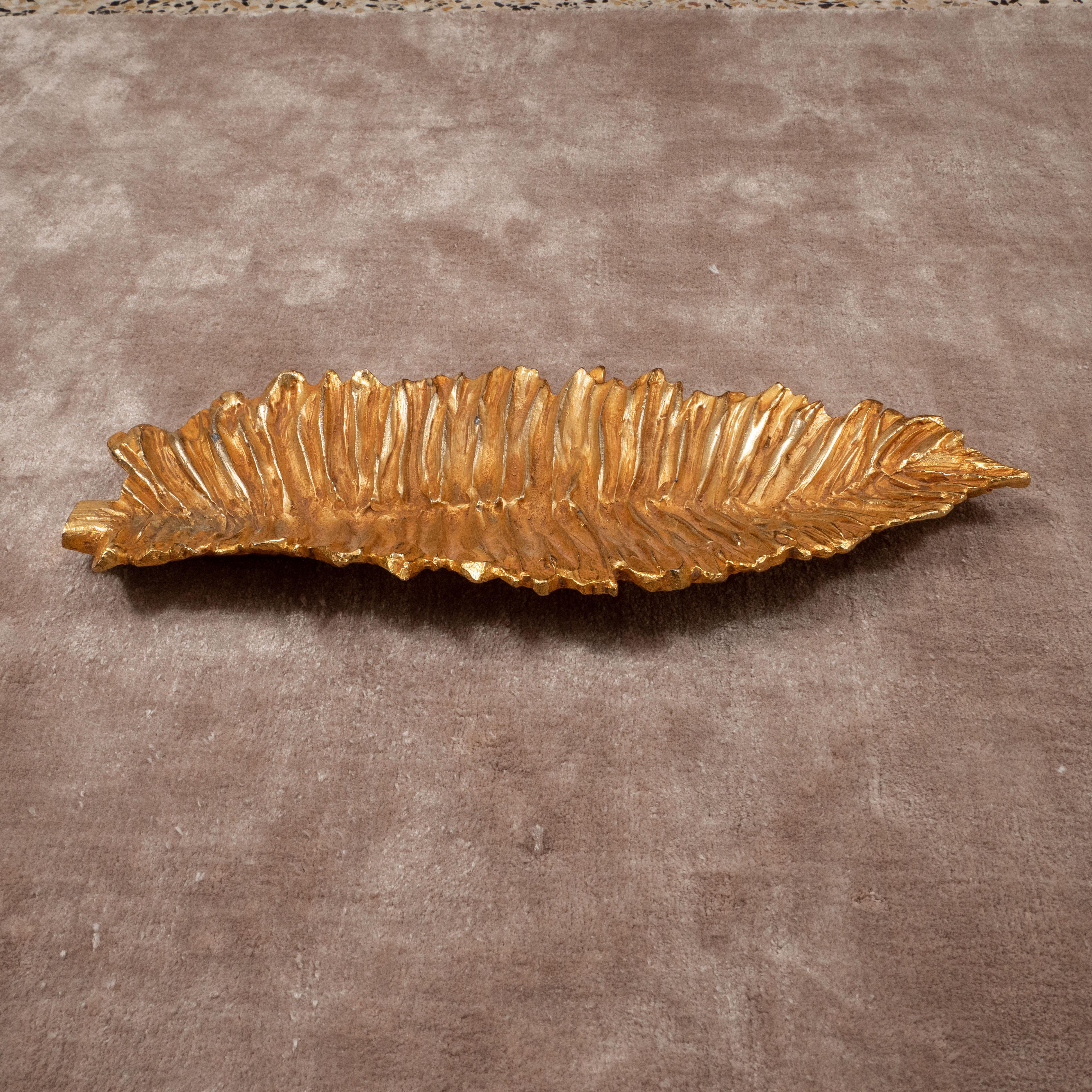 Late 20th Century Stephane Galerneau Gilt Leaf-shaped Decorative Dish