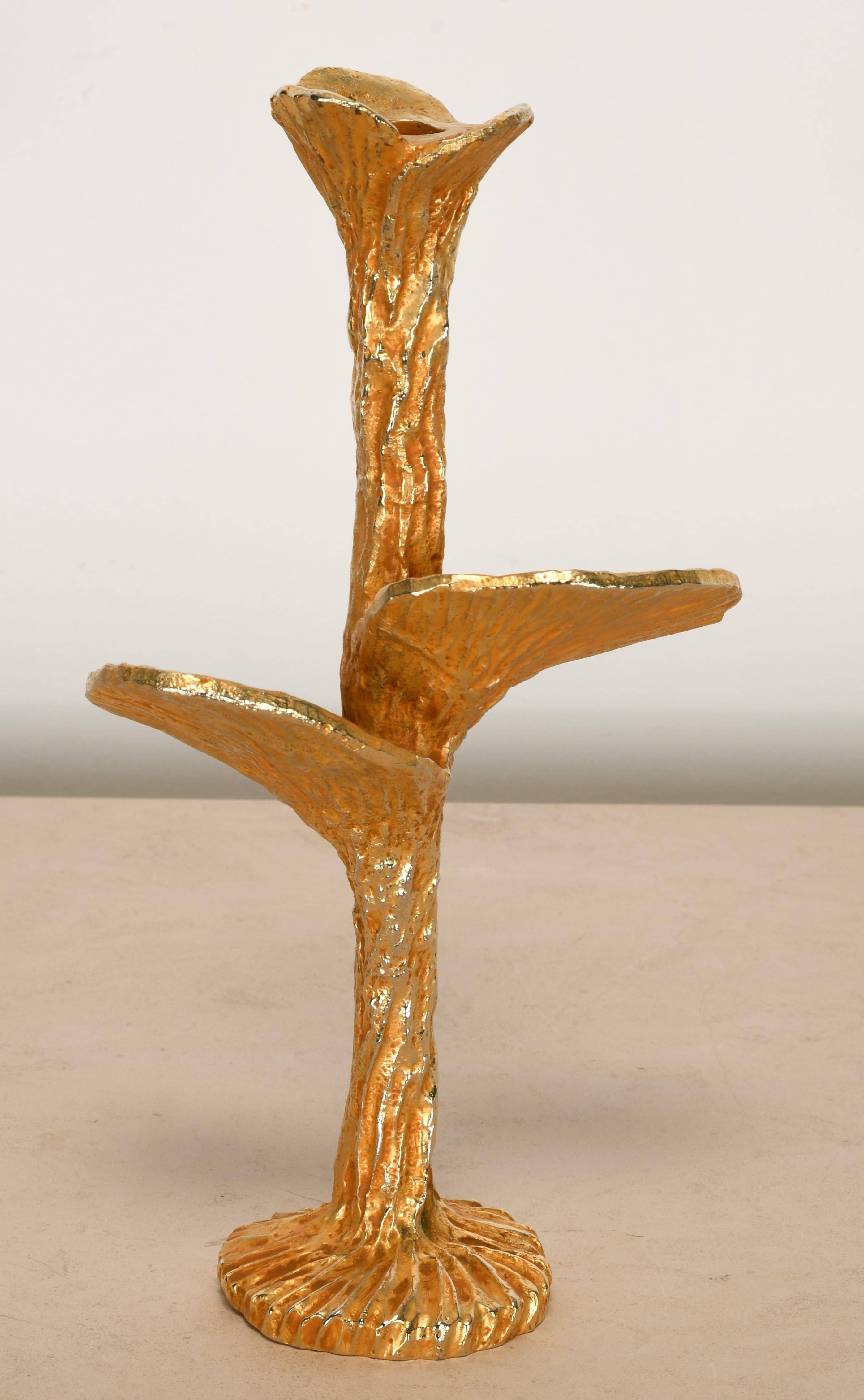 Modern Stephane Galerneau Gold Plated Pewter Candlestick, 1990s
