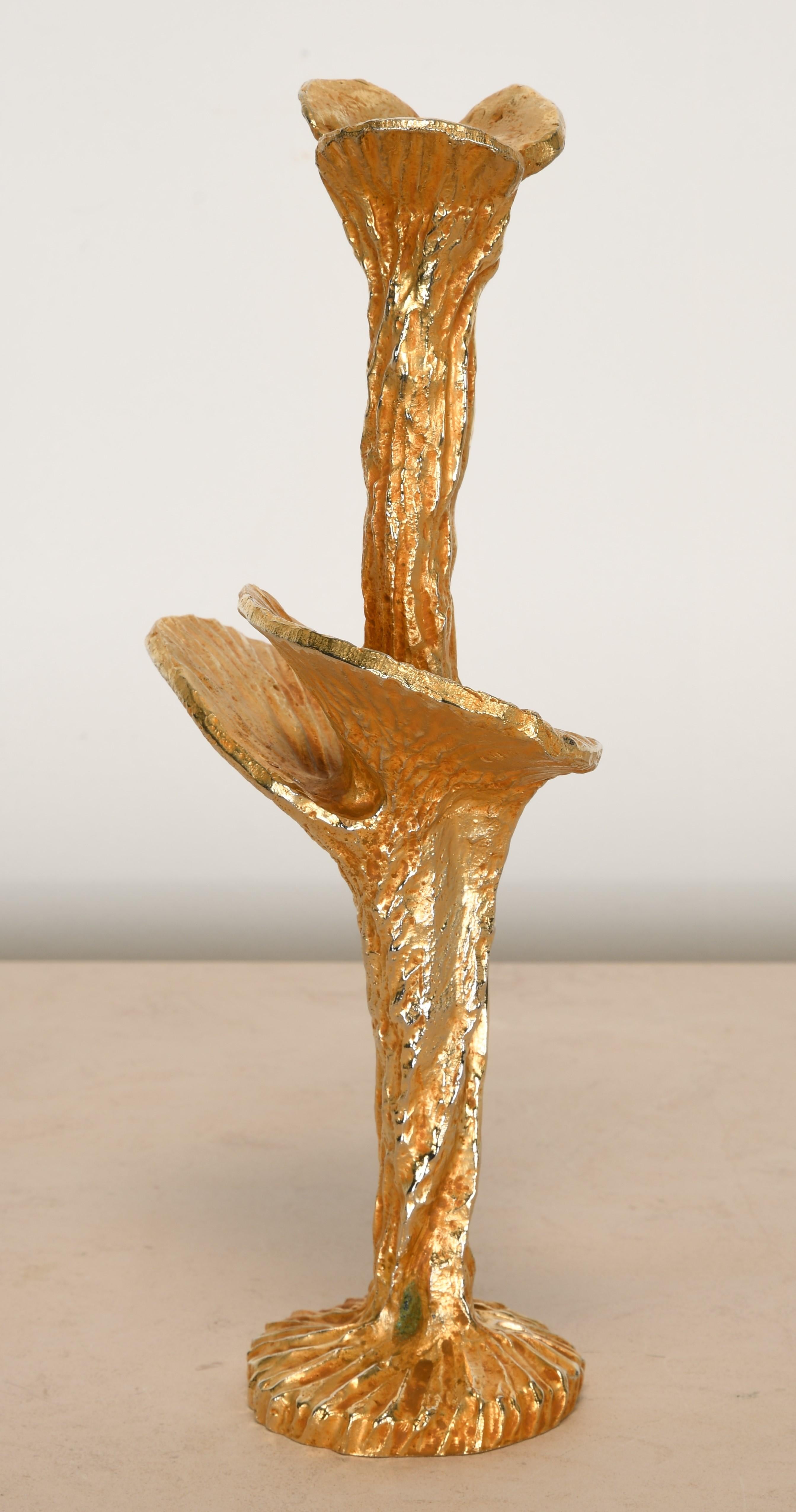 French Stephane Galerneau Gold Plated Pewter Candlestick, 1990s