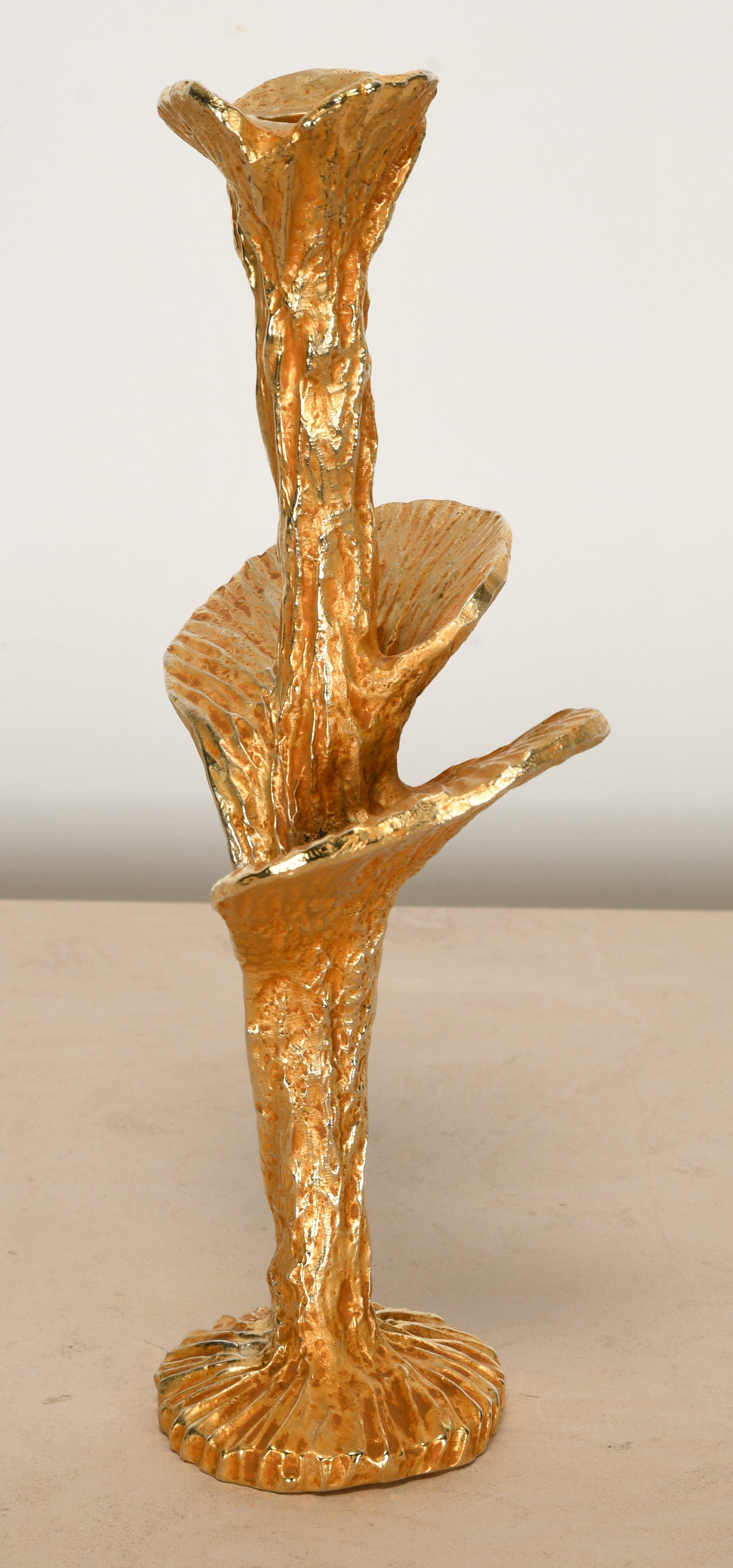 Gilt Stephane Galerneau Gold Plated Pewter Candlestick, 1990s