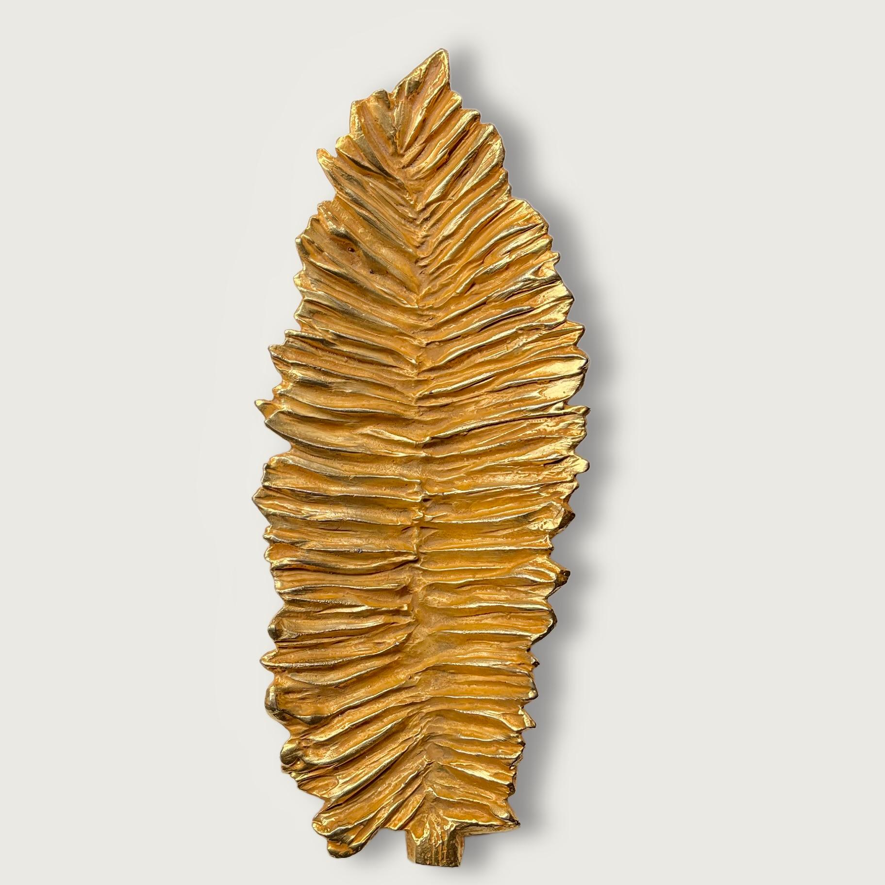 Stephane Galerneau oversized decorative leaf  dish in gilded pewtebronzer. Galerneau's distinctive sculptural design is emphasised by the scale and the quality in this dramatic piece. 
Stamped on the back S. Galerneau Paris