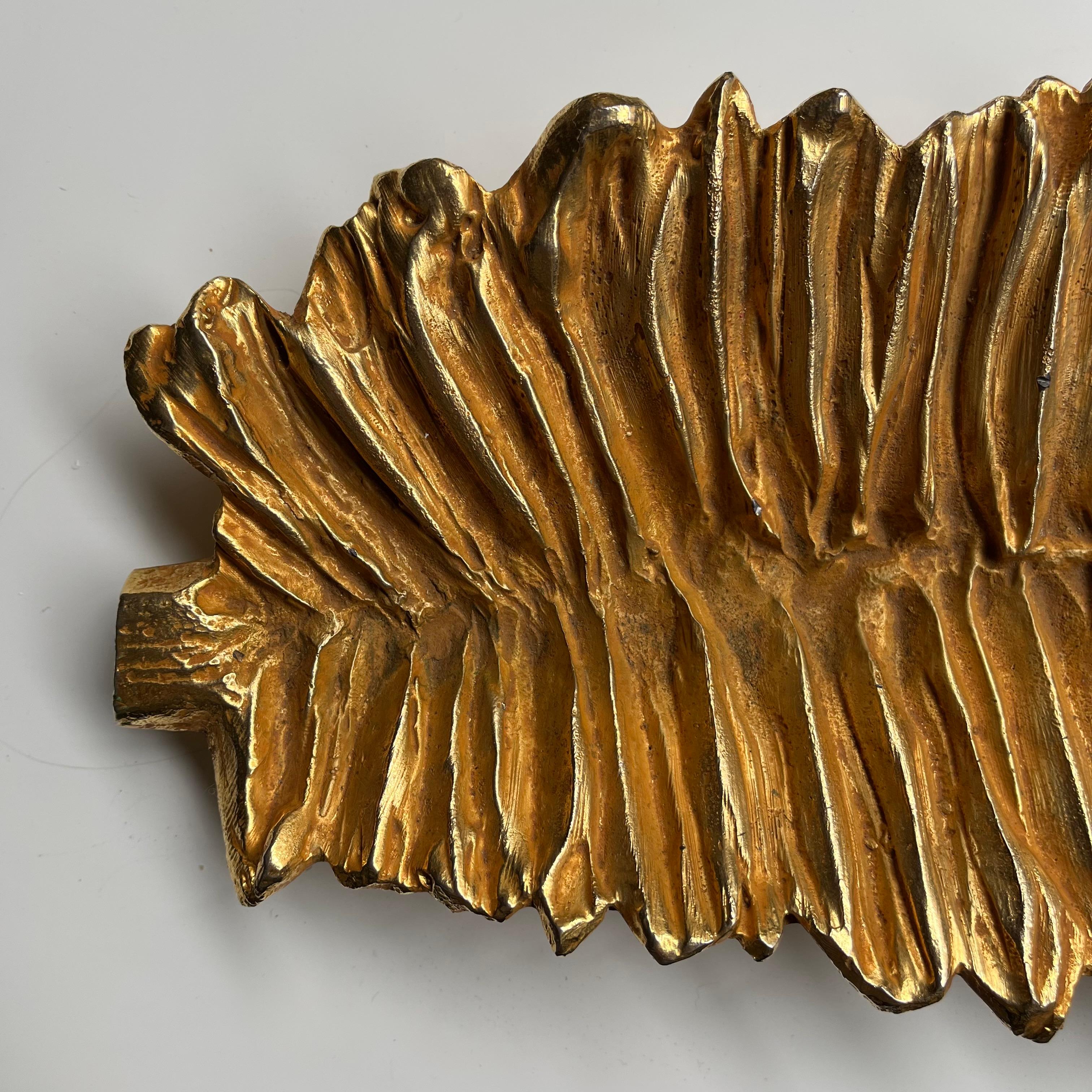 Late 20th Century Stephane Galerneau Paris Oversized Gilded Bronze Leaf Dish 1990s For Sale