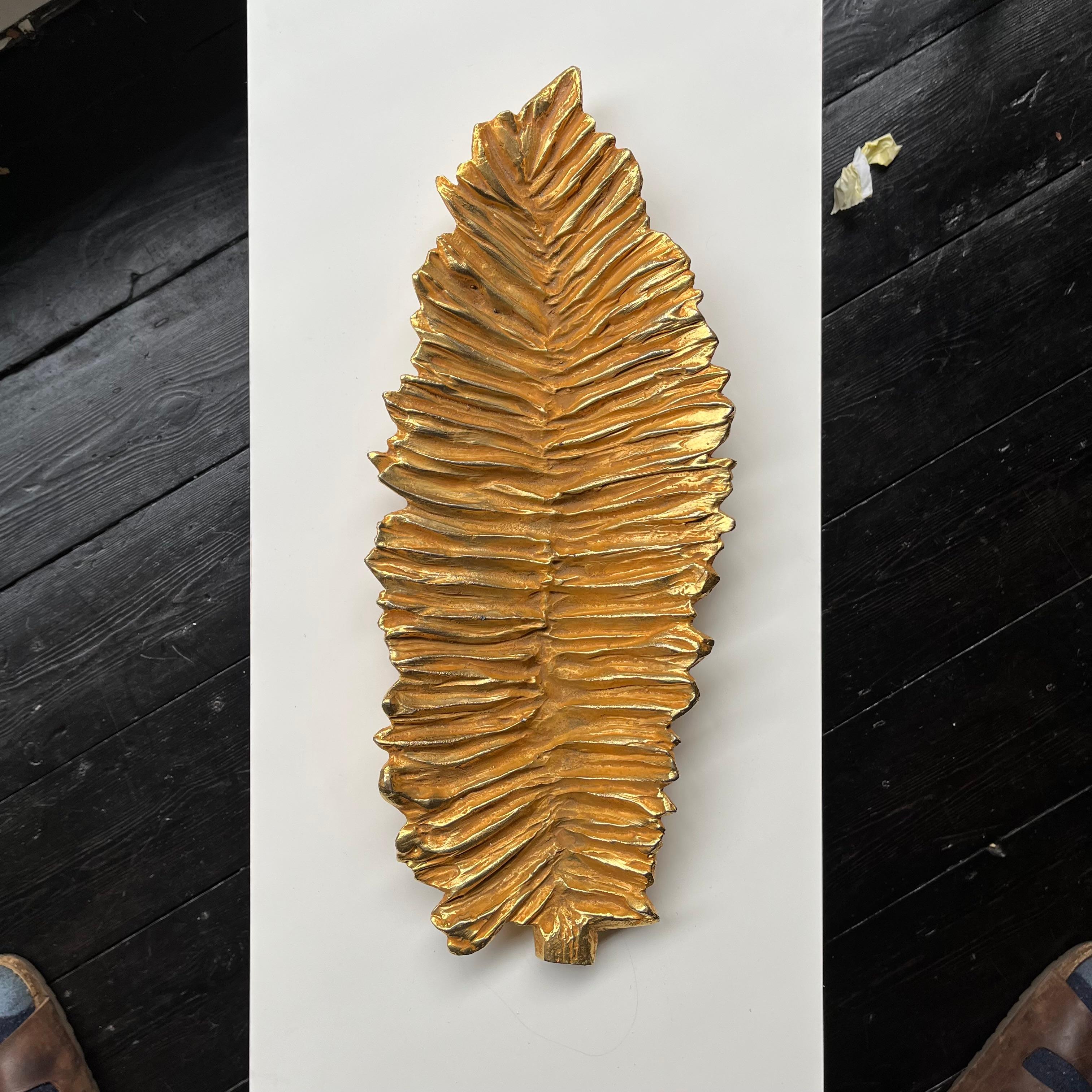 Stephane Galerneau Paris Oversized Gilded Bronze Leaf Dish 1990s For Sale 3