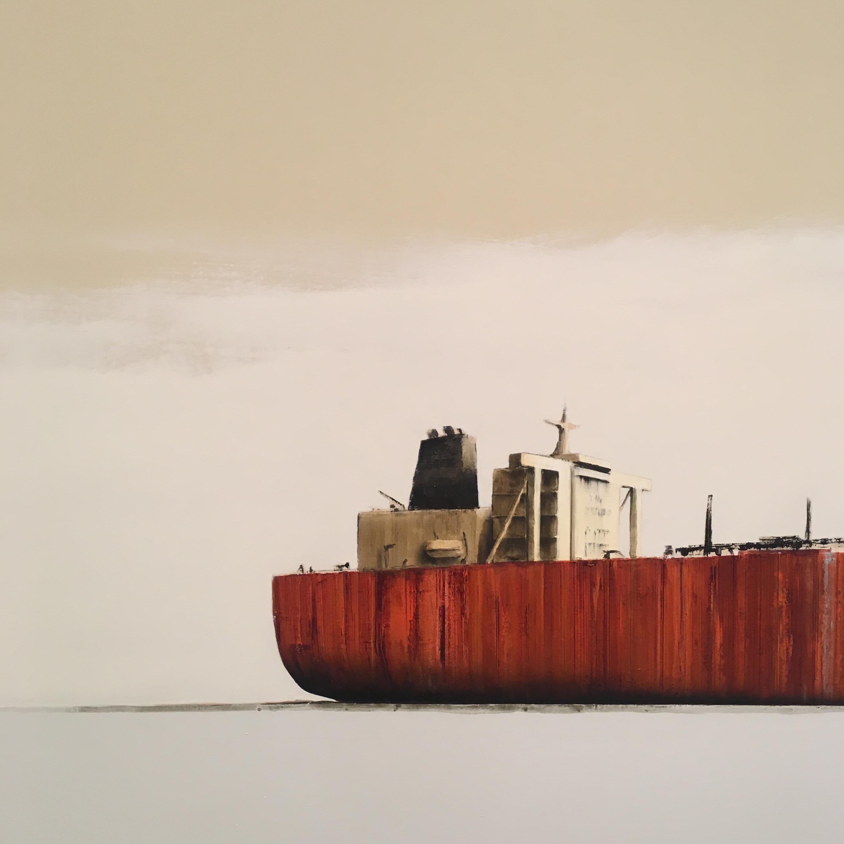 Tanker 28, oil paint, glycerin, asphalt on linen - Painting by Stephane Joannes