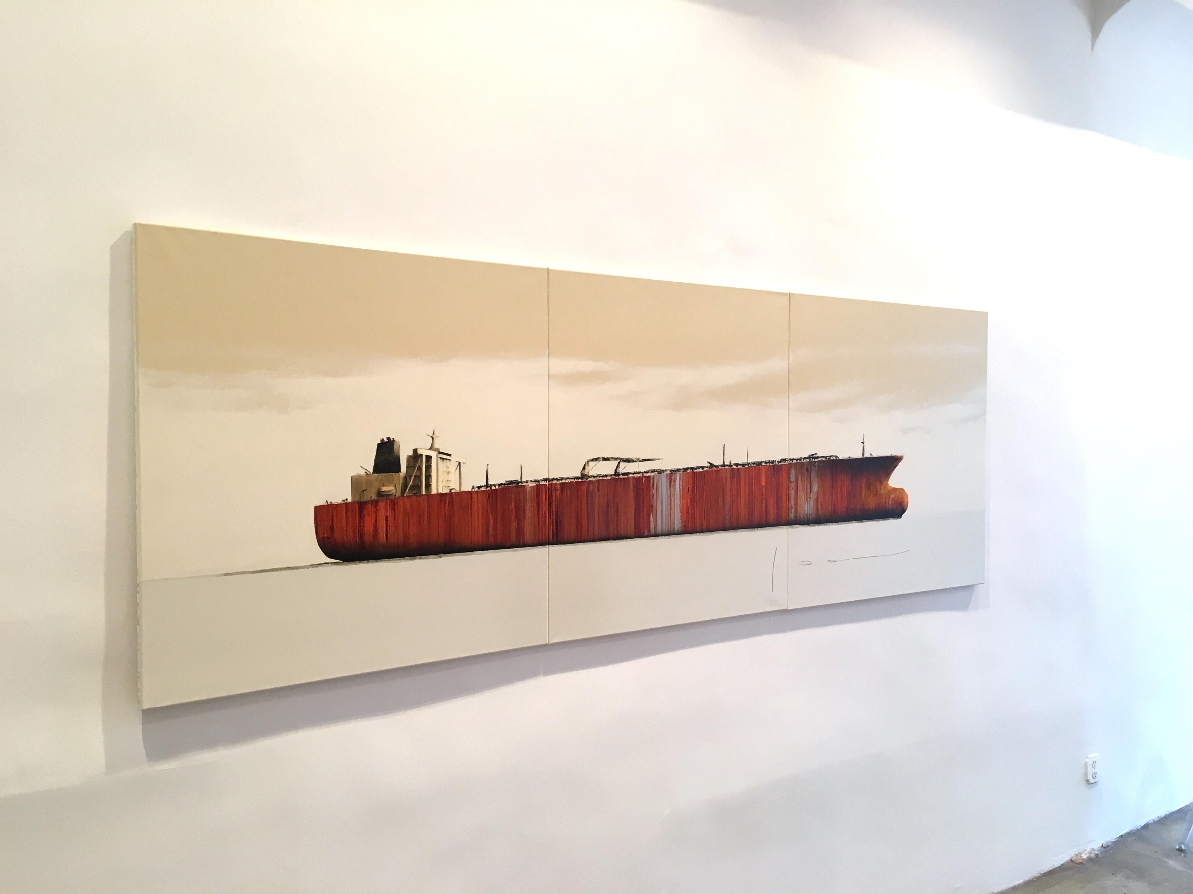 Tanker 28, oil paint, glycerin, asphalt on linen - Contemporary Painting by Stephane Joannes