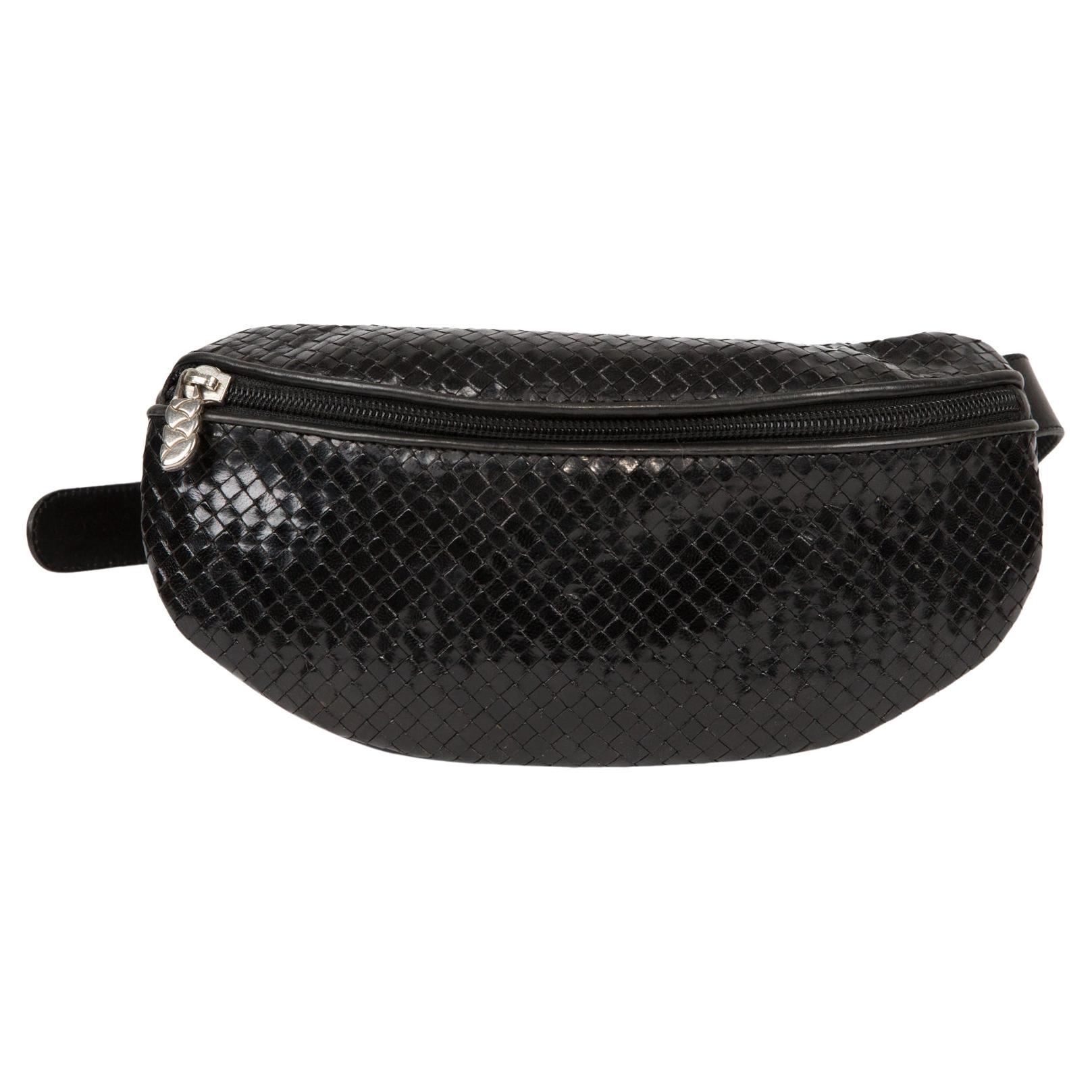 Stephane Kelian Black Leather Woven Belt Bag  For Sale