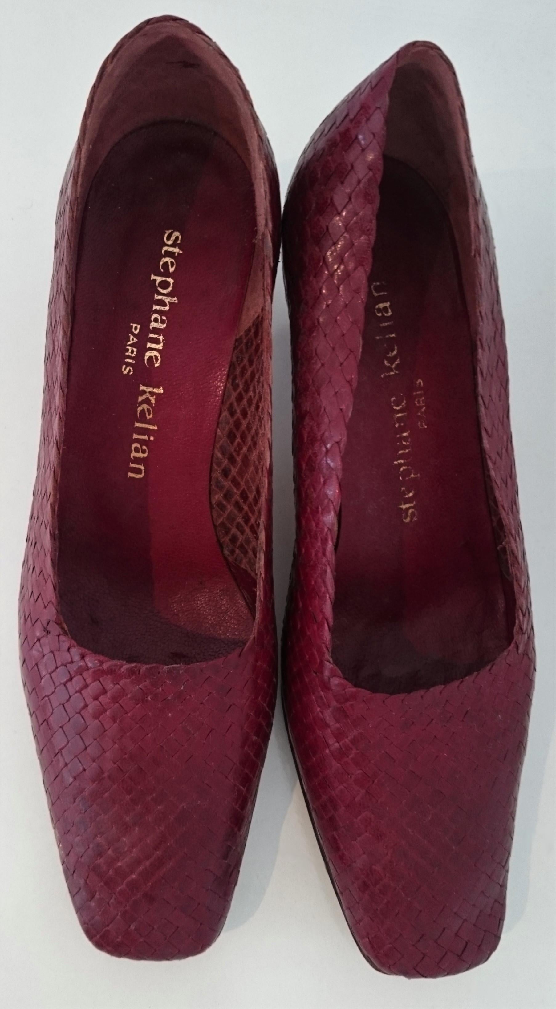 Women's Stephane Kélian Bordeaux Heels with worked overlay leather. Size  For Sale