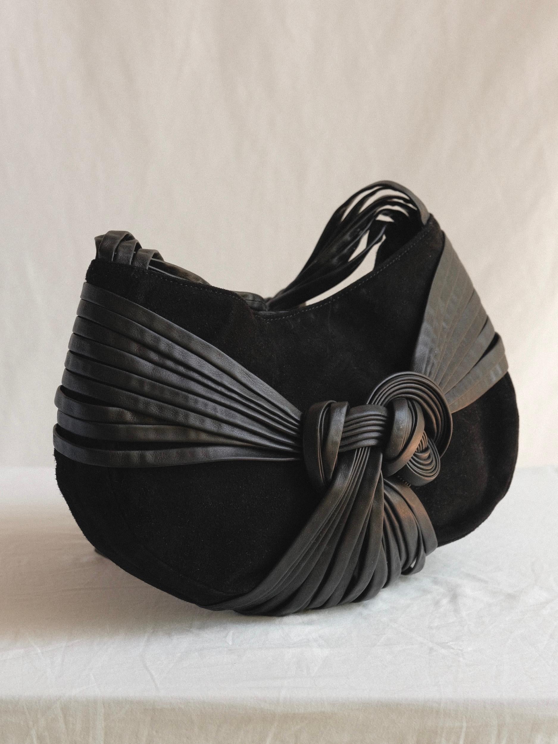 Stephane Kélian Knotted Leather and Suede Handbag 1990's In Good Condition In Los Angeles, CA