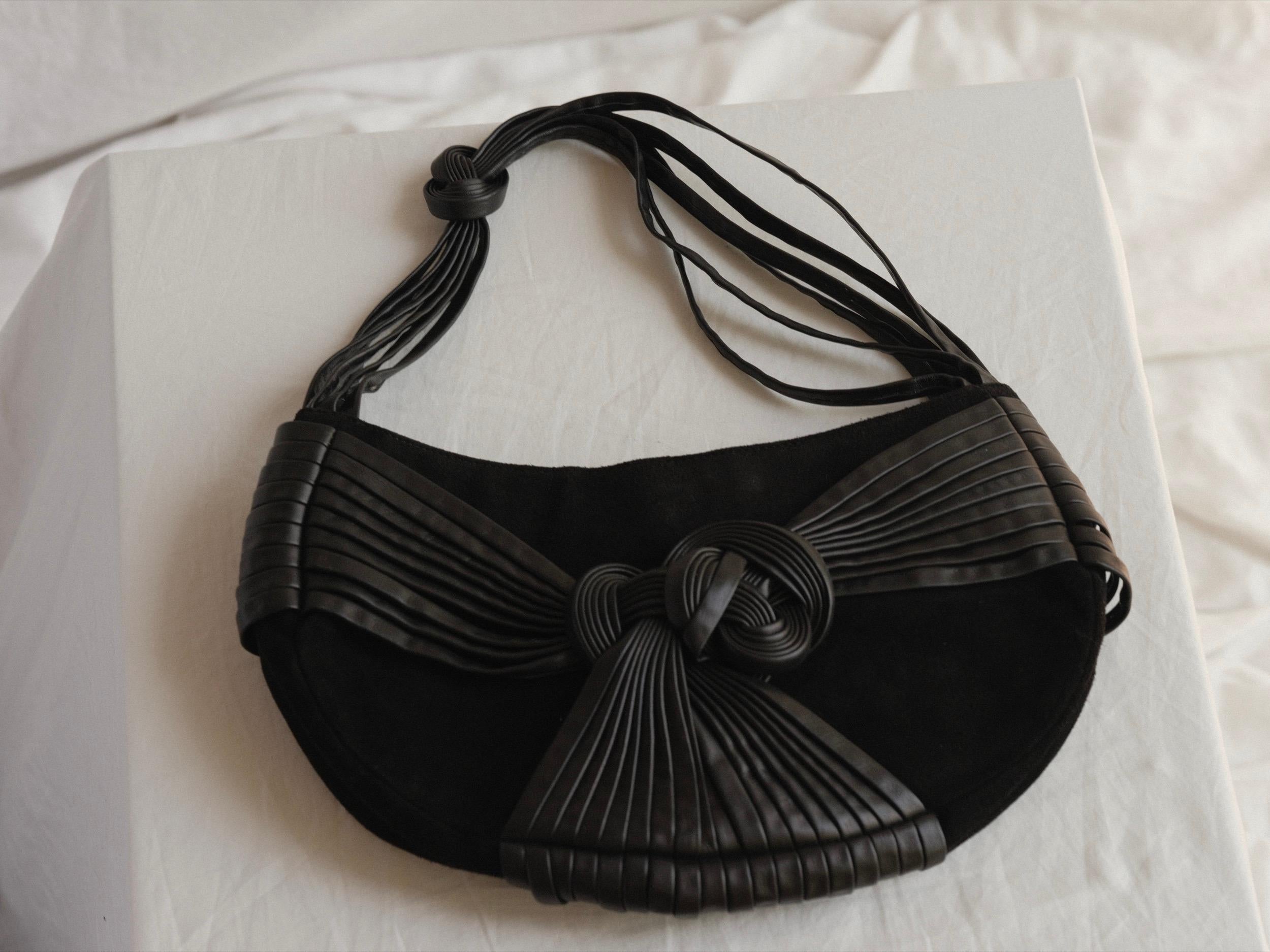 Women's or Men's Stephane Kélian Knotted Leather and Suede Handbag 1990's