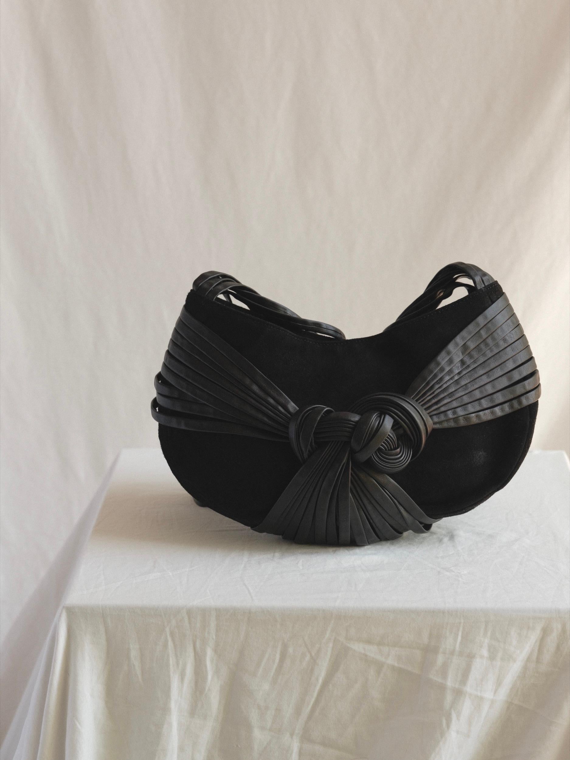 Stephane Kélian Knotted Leather and Suede Handbag 1990's 3