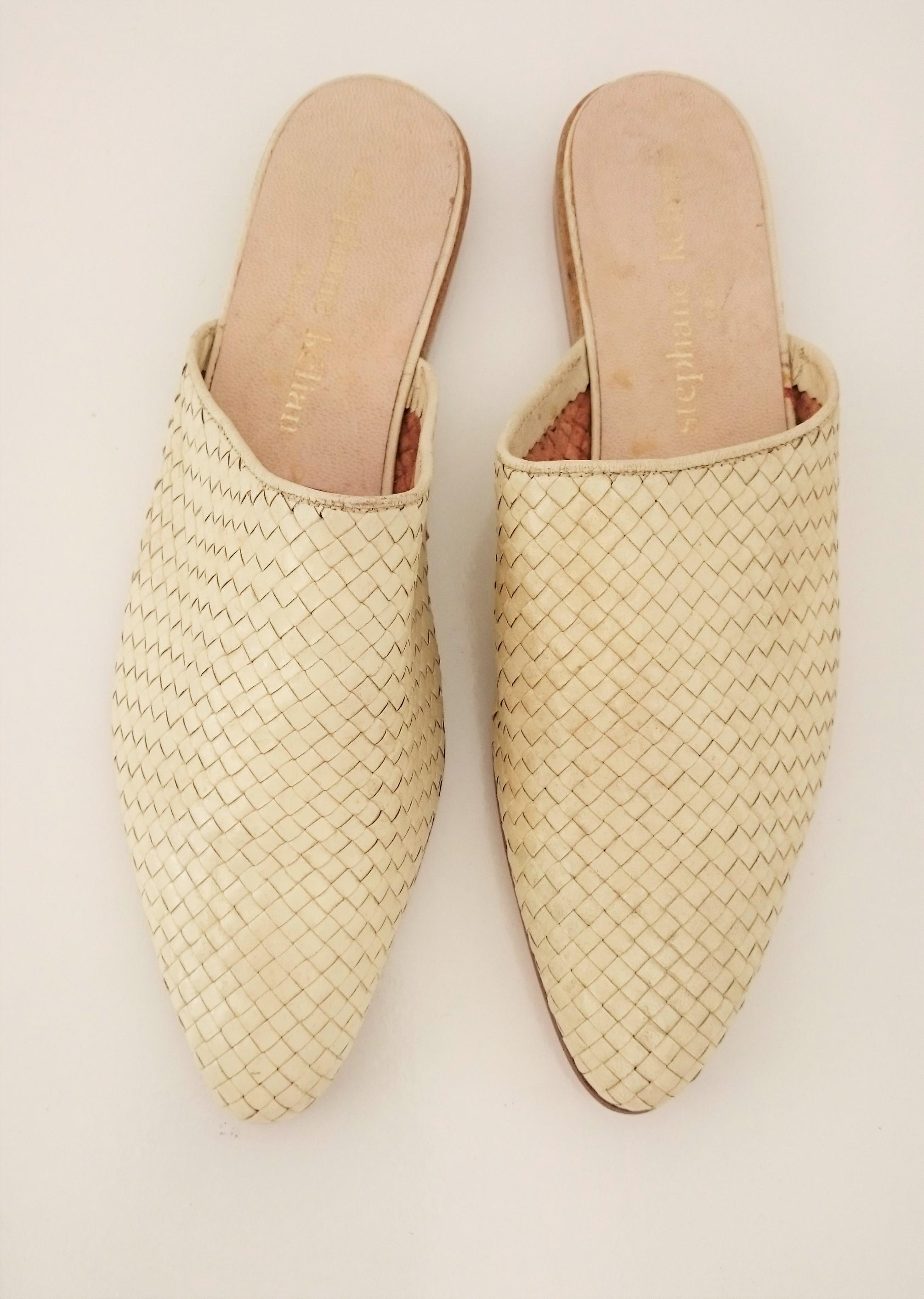 Beige Stephane Kélian Leather Slippers with Laces For Sale