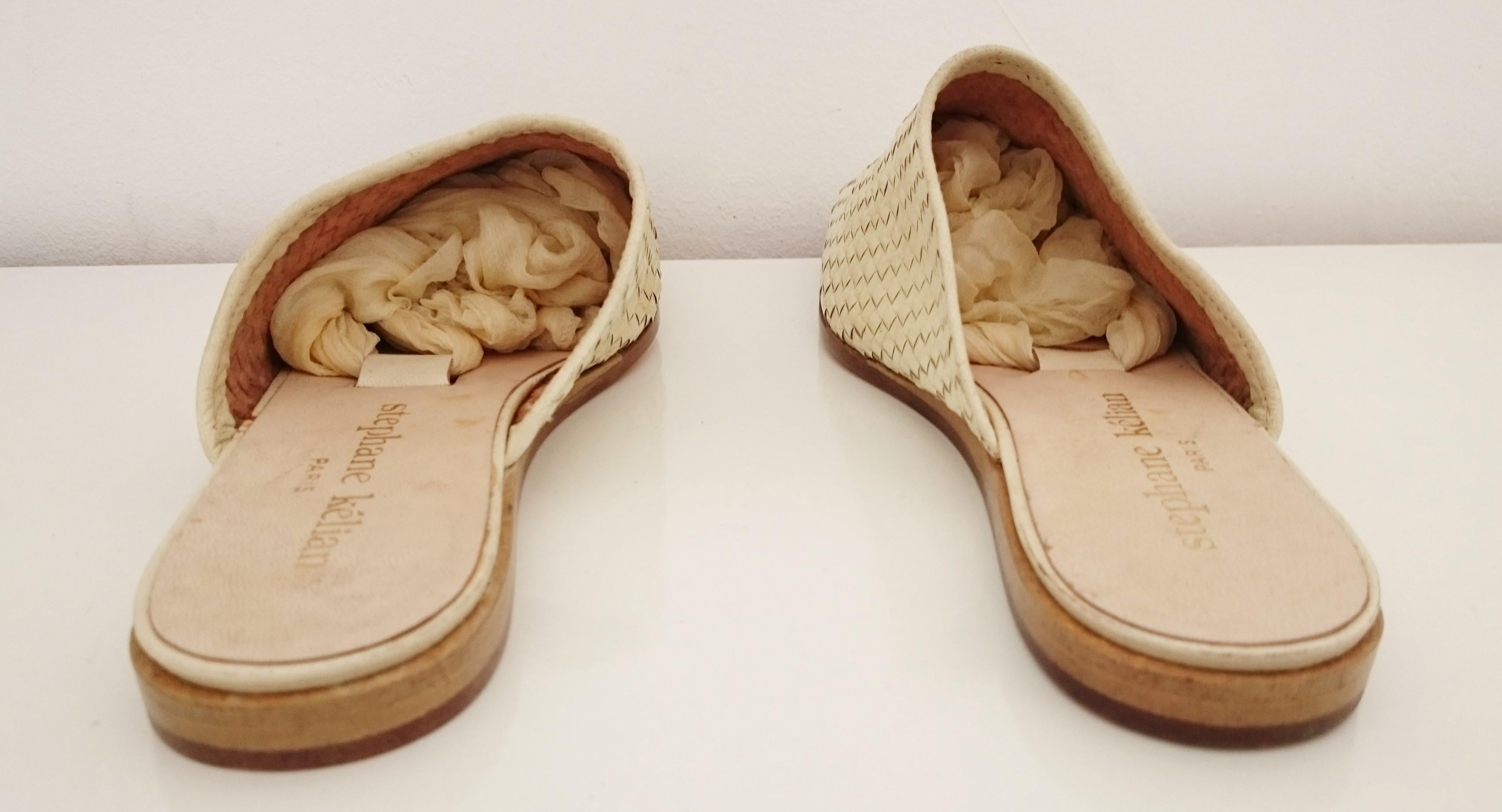 Stephane Kélian Leather Slippers with Laces In Excellent Condition For Sale In Somo (Santander), ES