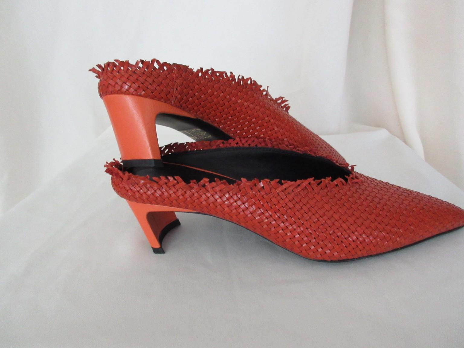 Stephane Kelian Paris Orange Leather Mules New For Sale 5