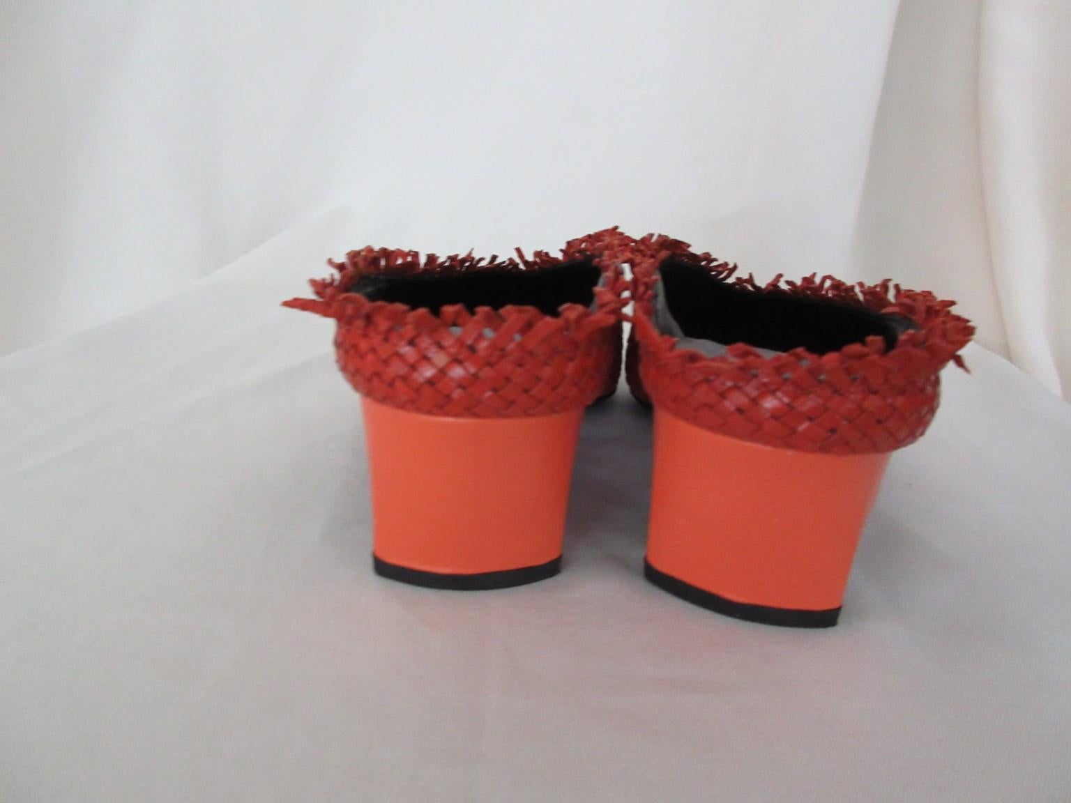 Red Stephane Kelian Paris Orange Leather Mules New For Sale