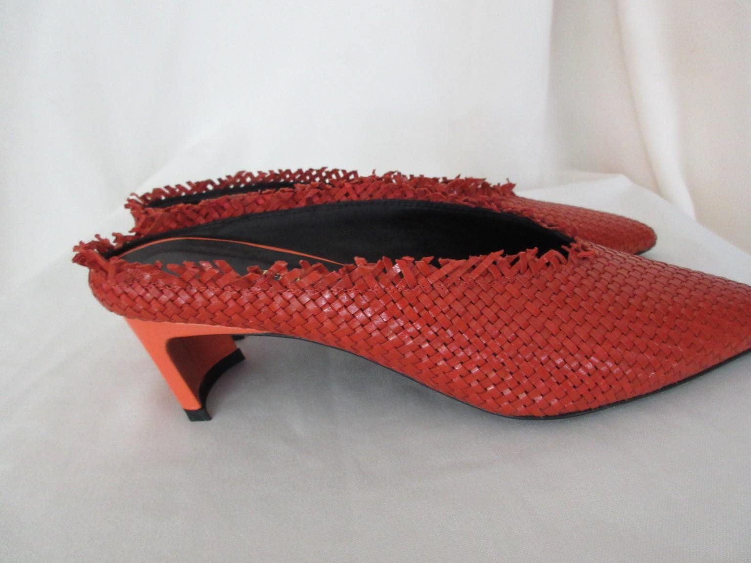 Stephane Kelian Paris Orange Leather Mules New In New Condition For Sale In Amsterdam, NL