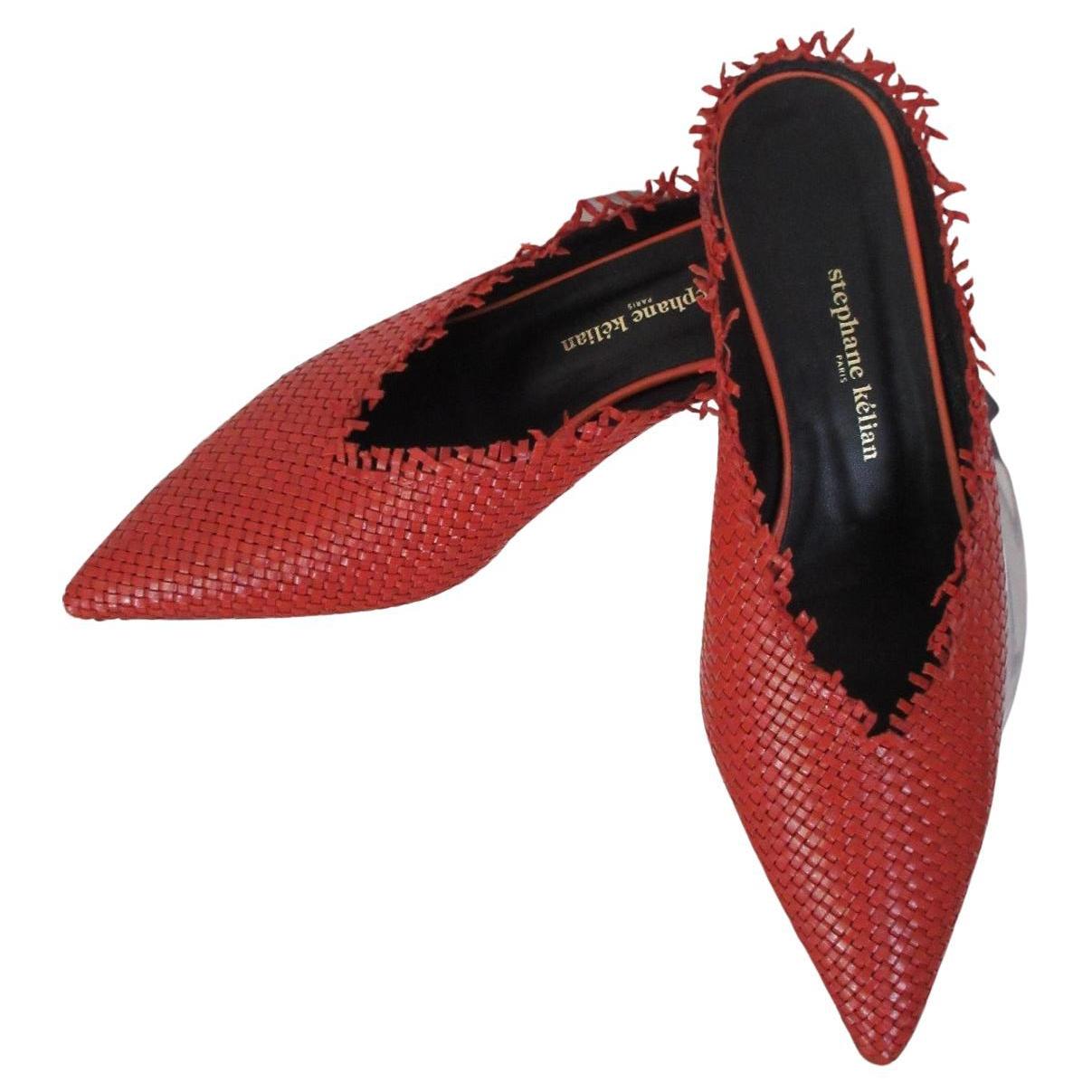 Stephane Kelian Paris Orange Leather Mules New For Sale