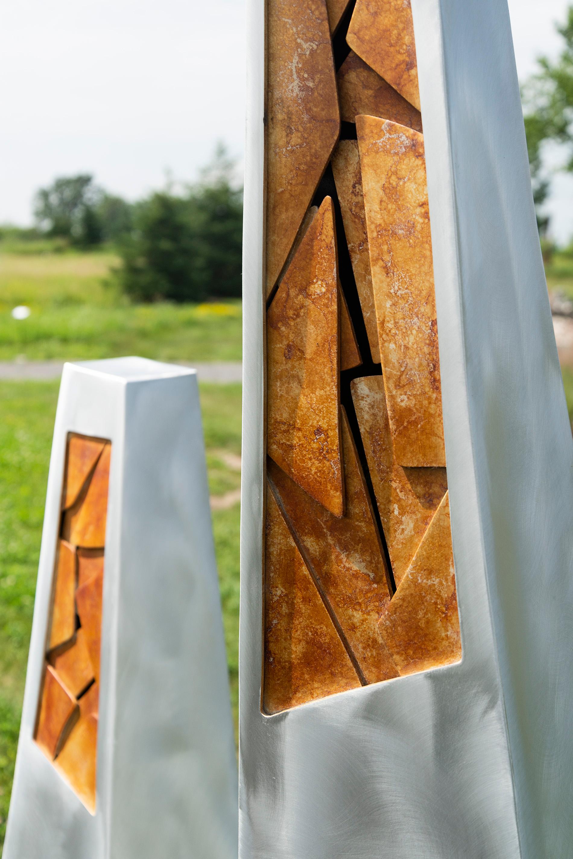Generation - tall, modern, abstract, contemporary, aluminum outdoor sculpture - Gray Abstract Sculpture by Stephane Langlois