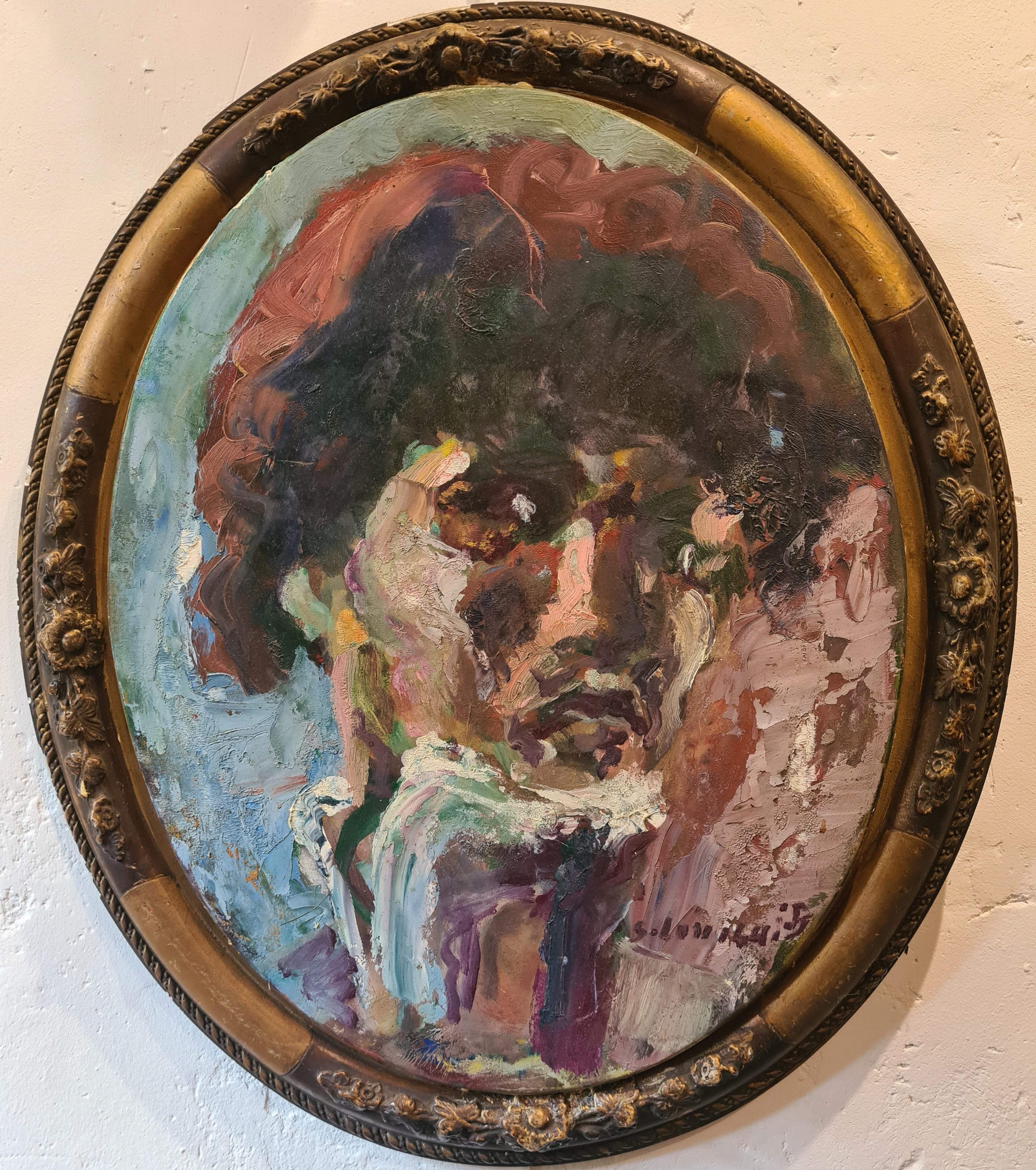 Stephane Lovighi-Bourgogne Figurative Painting - French Expressionist Self Portrait. Oil on Canvas.