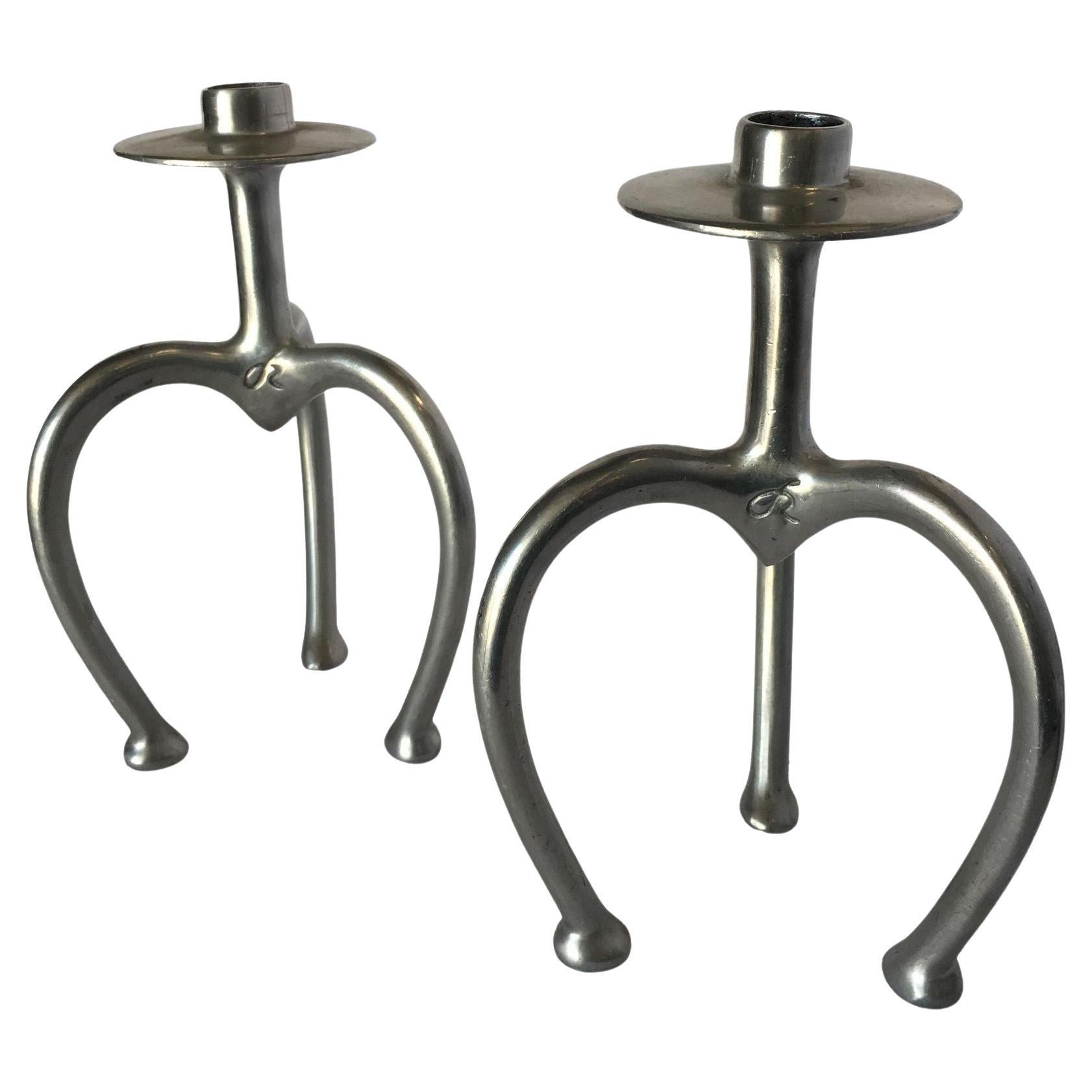 Stephane Rondel Aluminum Candlestick Holders, Pair