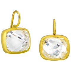 Stephanie Albertson 16.0 Carat White Topaz 22 Karat Gold Cocktail Earrings