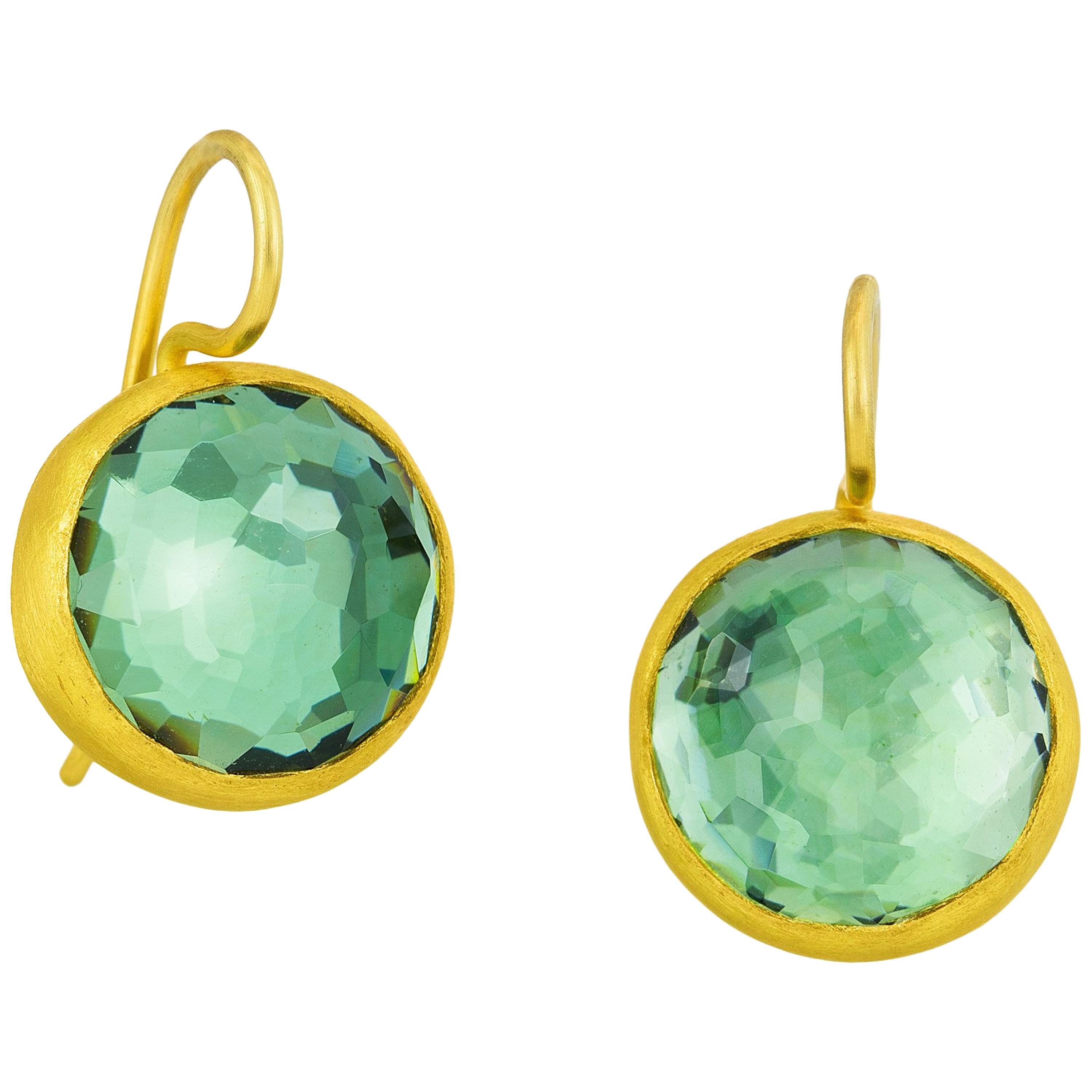 Stephanie Albertson 17.0 Carat Green Amethyst Round Gemstone Cocktail Earring For Sale