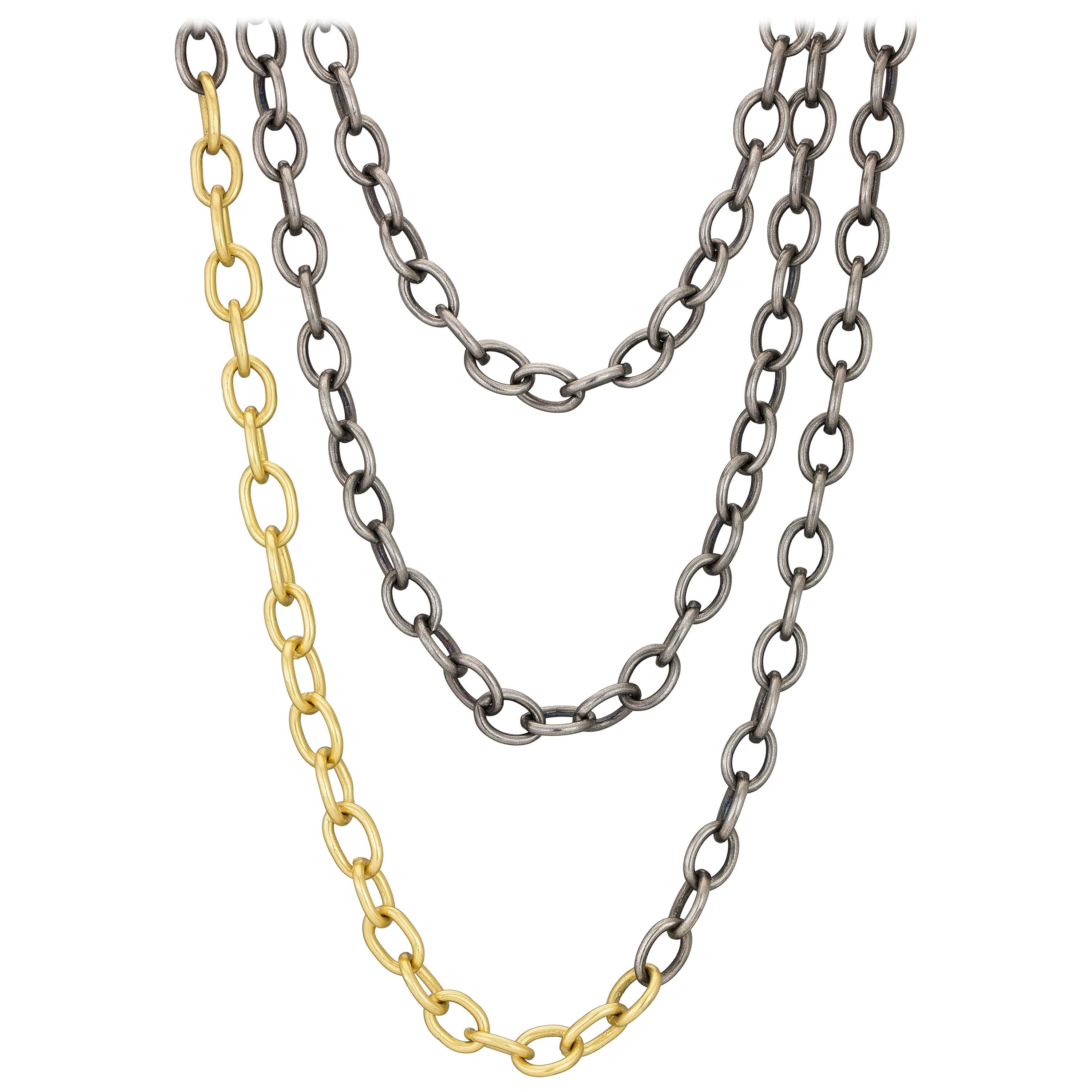 Stephanie Albertson 22 Karat Gold, Blackened Silver Mixed Metal Oval Link Chain For Sale