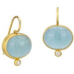 Stephanie Albertson 22K gold, 24.5 ct aquamarine cabochon & diamond drop earring