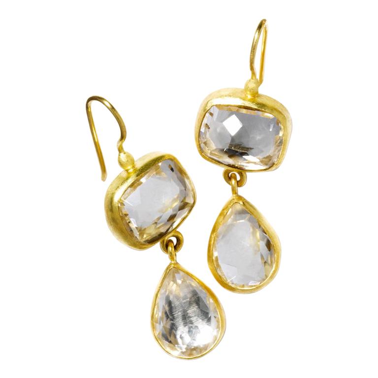 Stephanie Albertson 22 Karat Gold and White Topaz Cocktail Drop Earrings For Sale