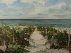 Une grande vue de Stephanie Amato, grande peinture à l'huile encadrée de paysage de plage 