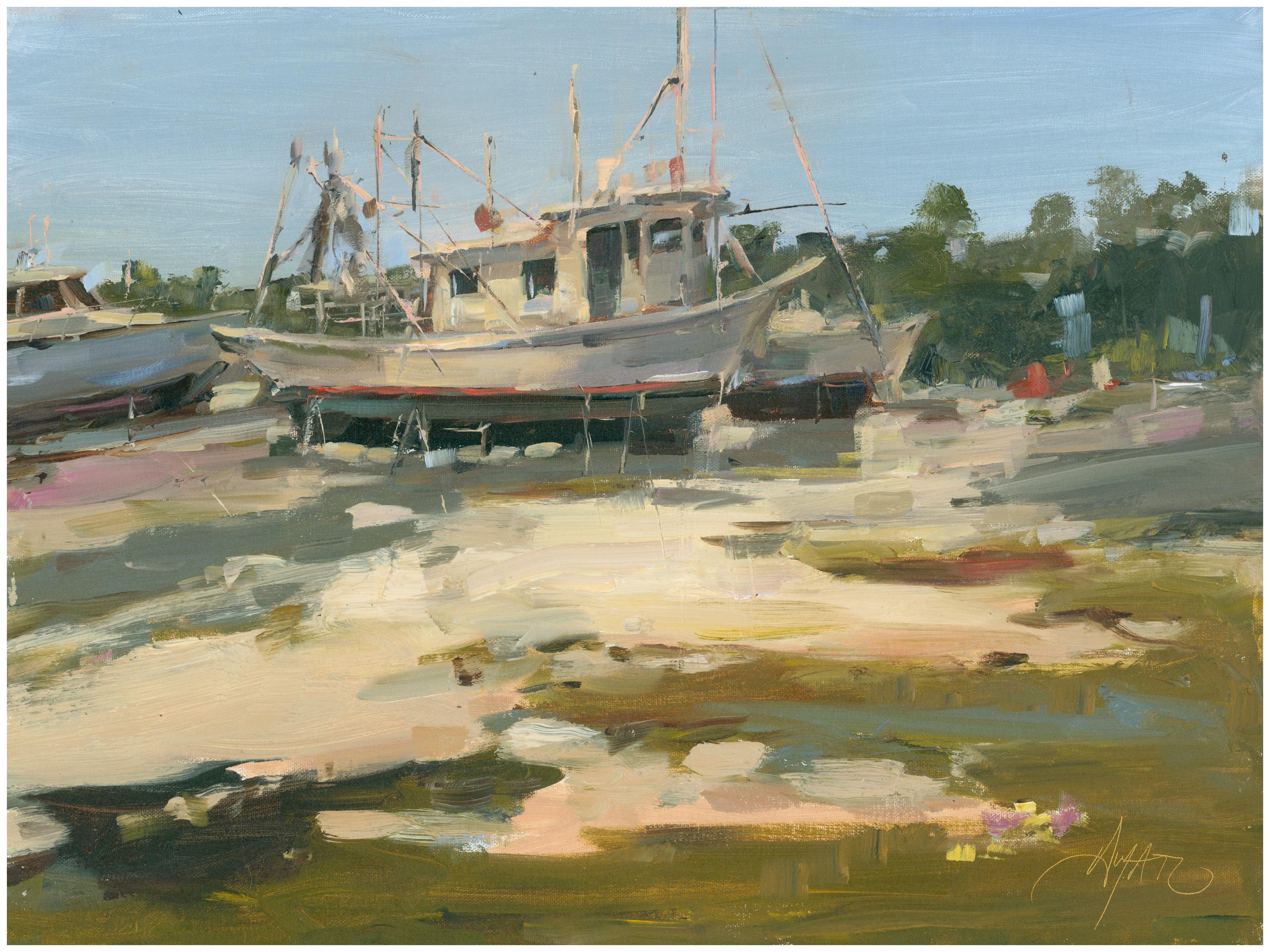 Ungerahmt misst dieses Werk 12 "H x 16 "W

Wir präsentieren "A Place to Rest", ein atemberaubendes, kleines, horizontales Ölgemälde der geschätzten amerikanischen Künstlerin Stephanie Amato. Dieses exquisite Kunstwerk fängt die ruhige Schönheit
