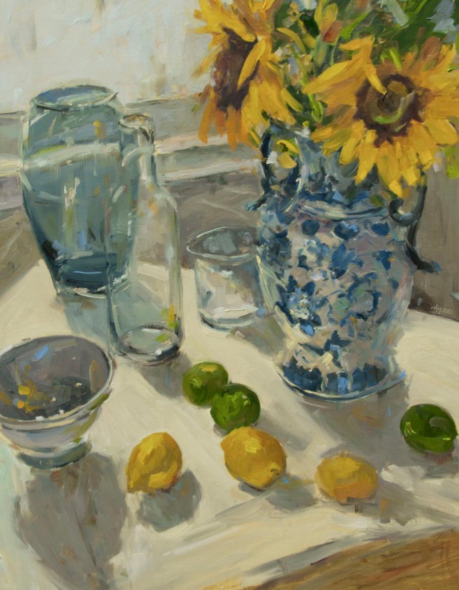 Blue and Yellow Still Life by Stephanie Amato, Oil Painting on Canvas