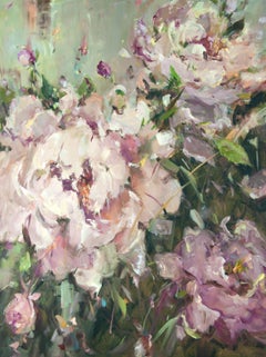 Madame de Vernville by Stephanie Amato, Large Floral Oil Painting, Green, Pink