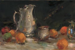 Mandarini e brocca bianca: natura morta impressionista sugli agrumi