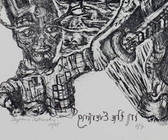 20th century lithograph expressionist figurative surrealist trees faces signed