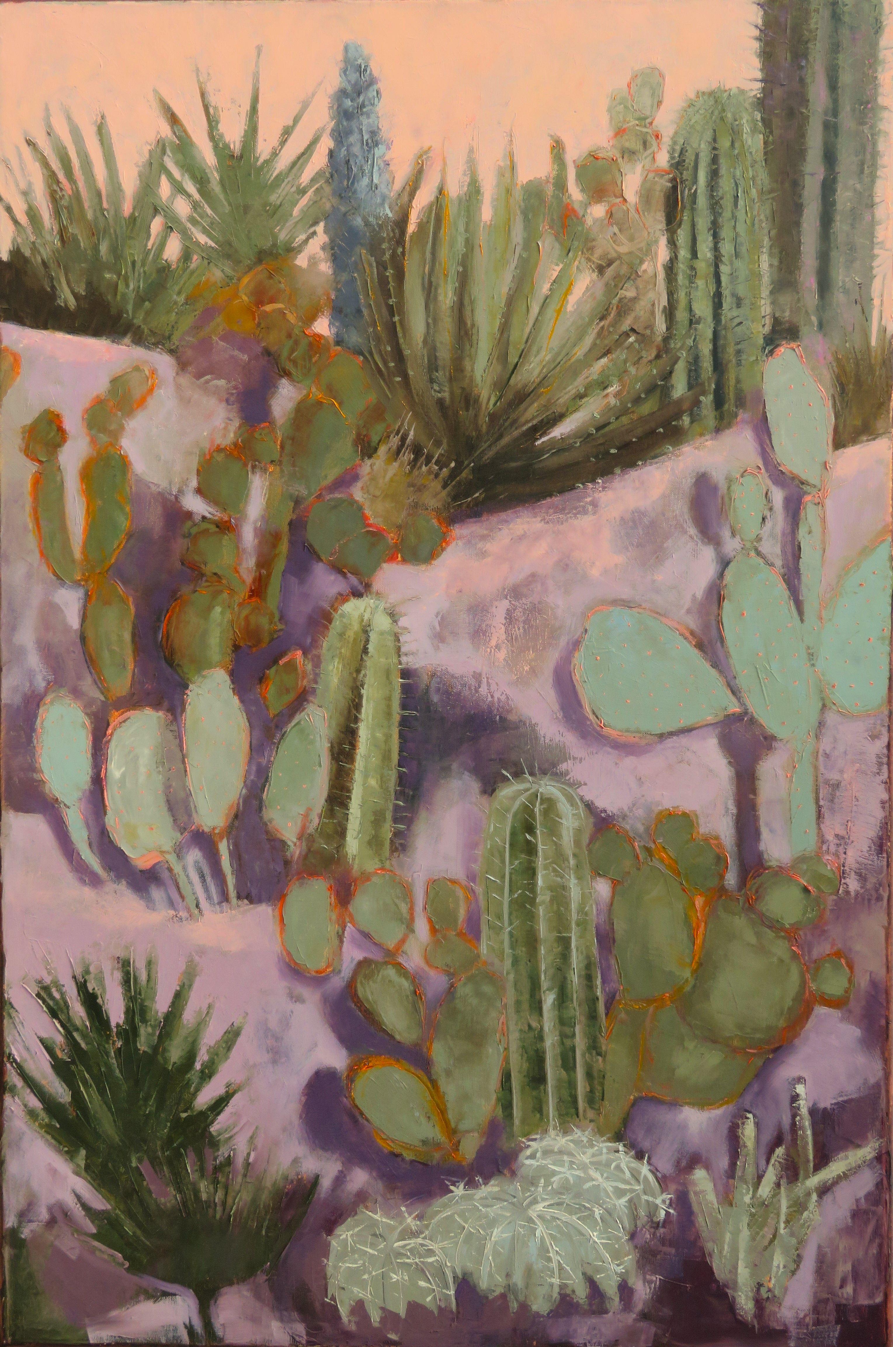 Giardino di cactus, Pittura, Olio su tela - Painting Contemporaneo di Stephanie Berry