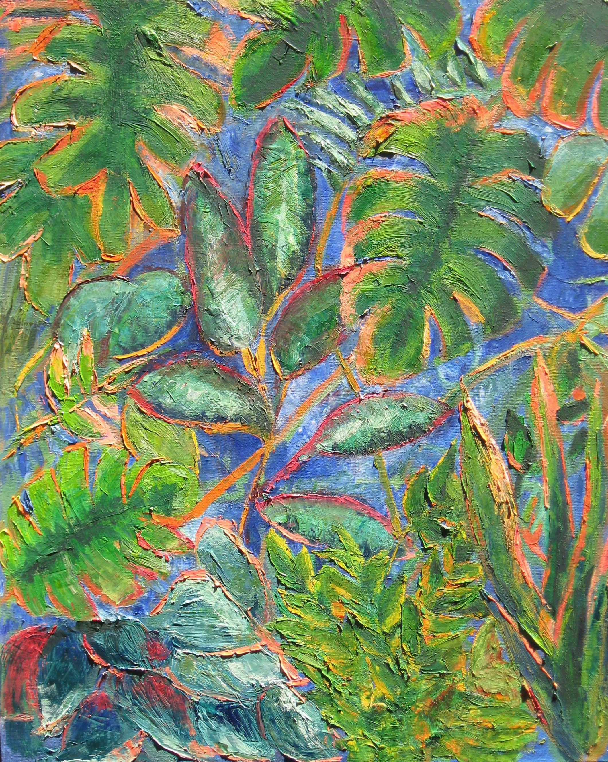 Foglie di giungla, Pittura, Olio su tela - Painting di Stephanie Berry
