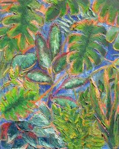 Peinture, huile sur toile, feuilles de Jungle