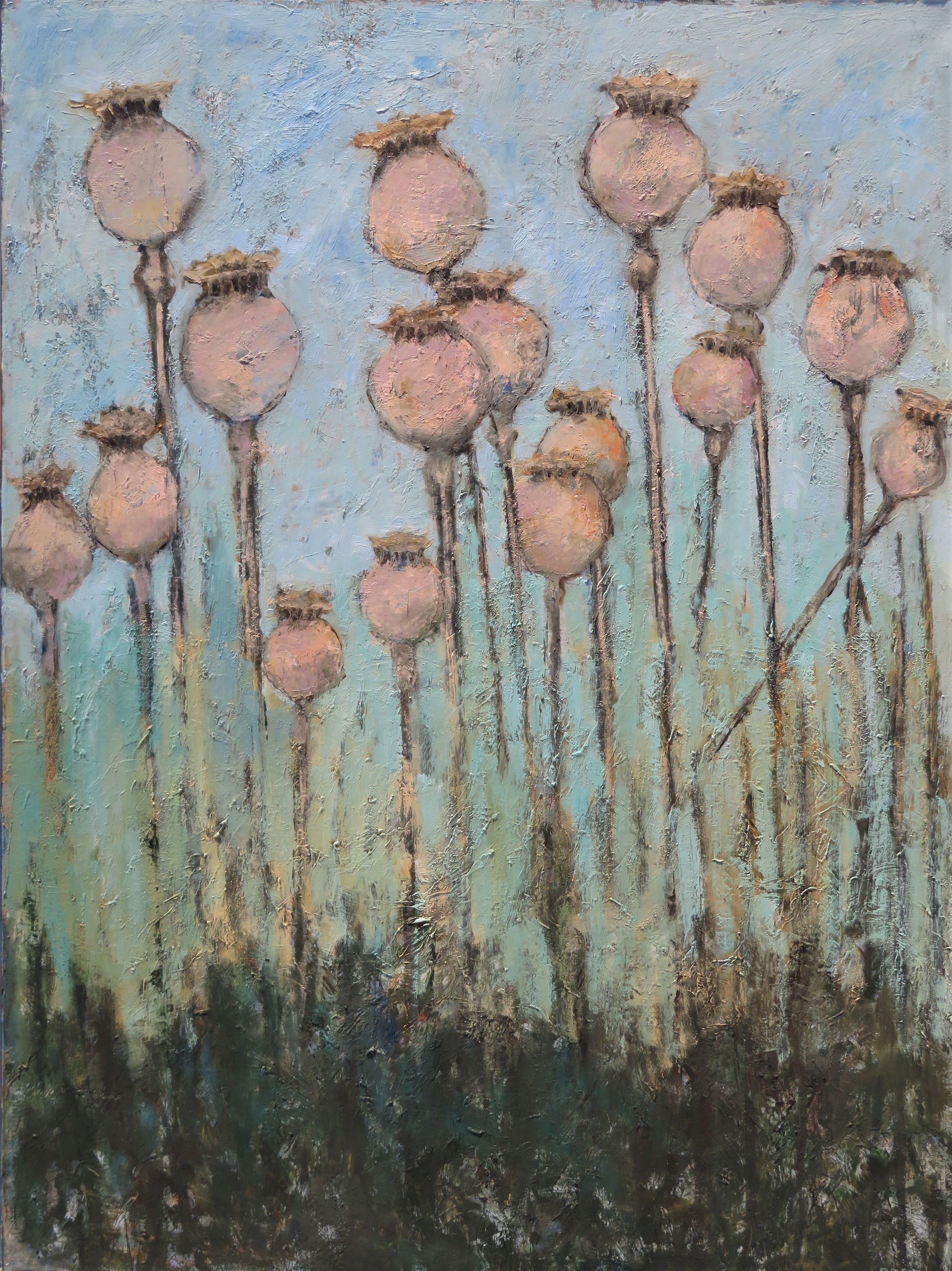 Têtes de graines de coquelicot, peinture, huile sur toile - Painting de Stephanie Berry