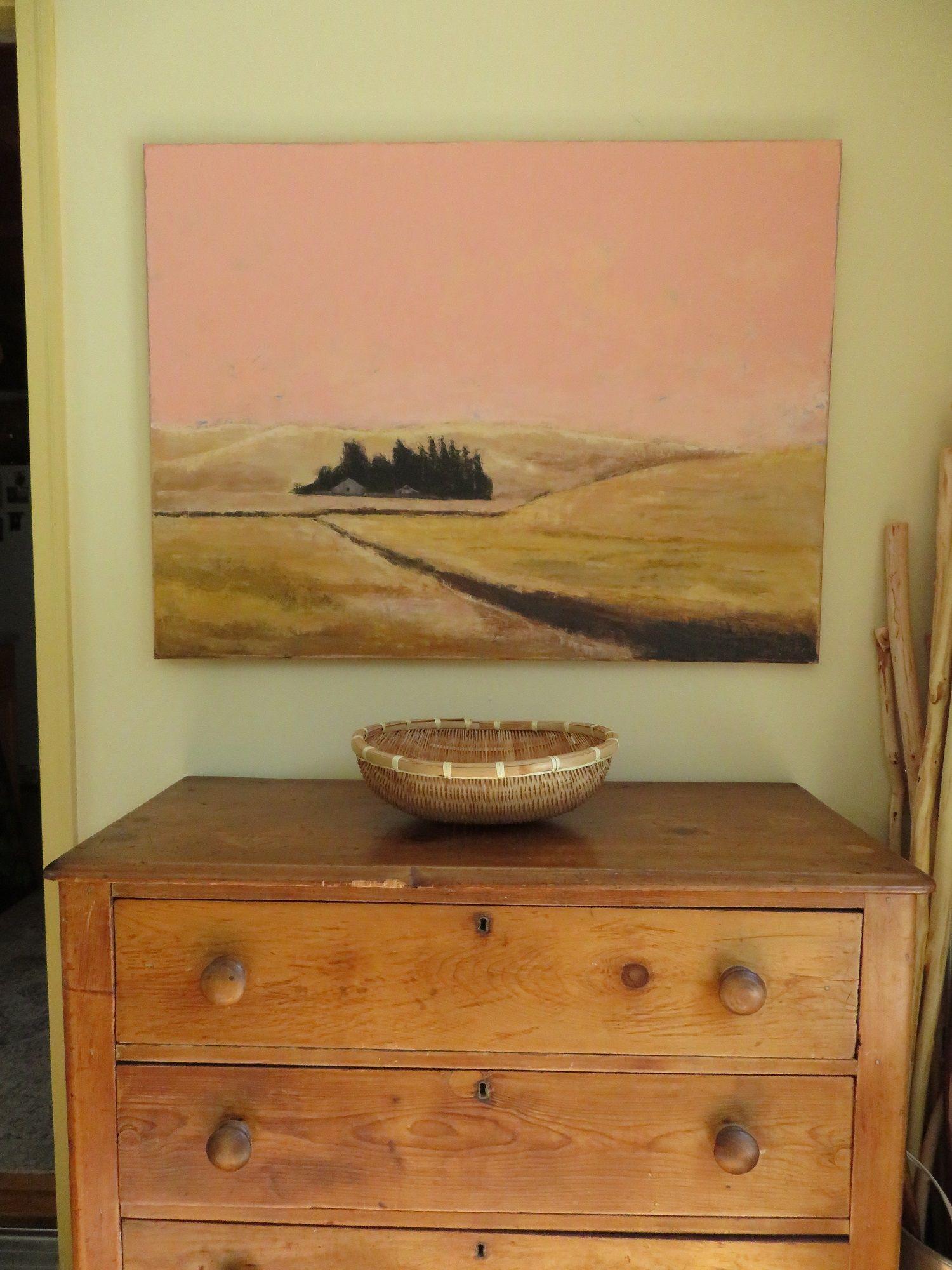 Settling out in the wide open spaces was often voluntary social distancing.  This was done with layers of oil paint and cold wax on linen.  It is ready to hang. :: Painting :: Impressionist :: This piece comes with an official certificate of