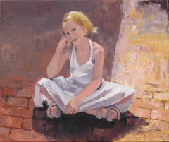Sidewalk Sitting, Painting, Oil on Canvas