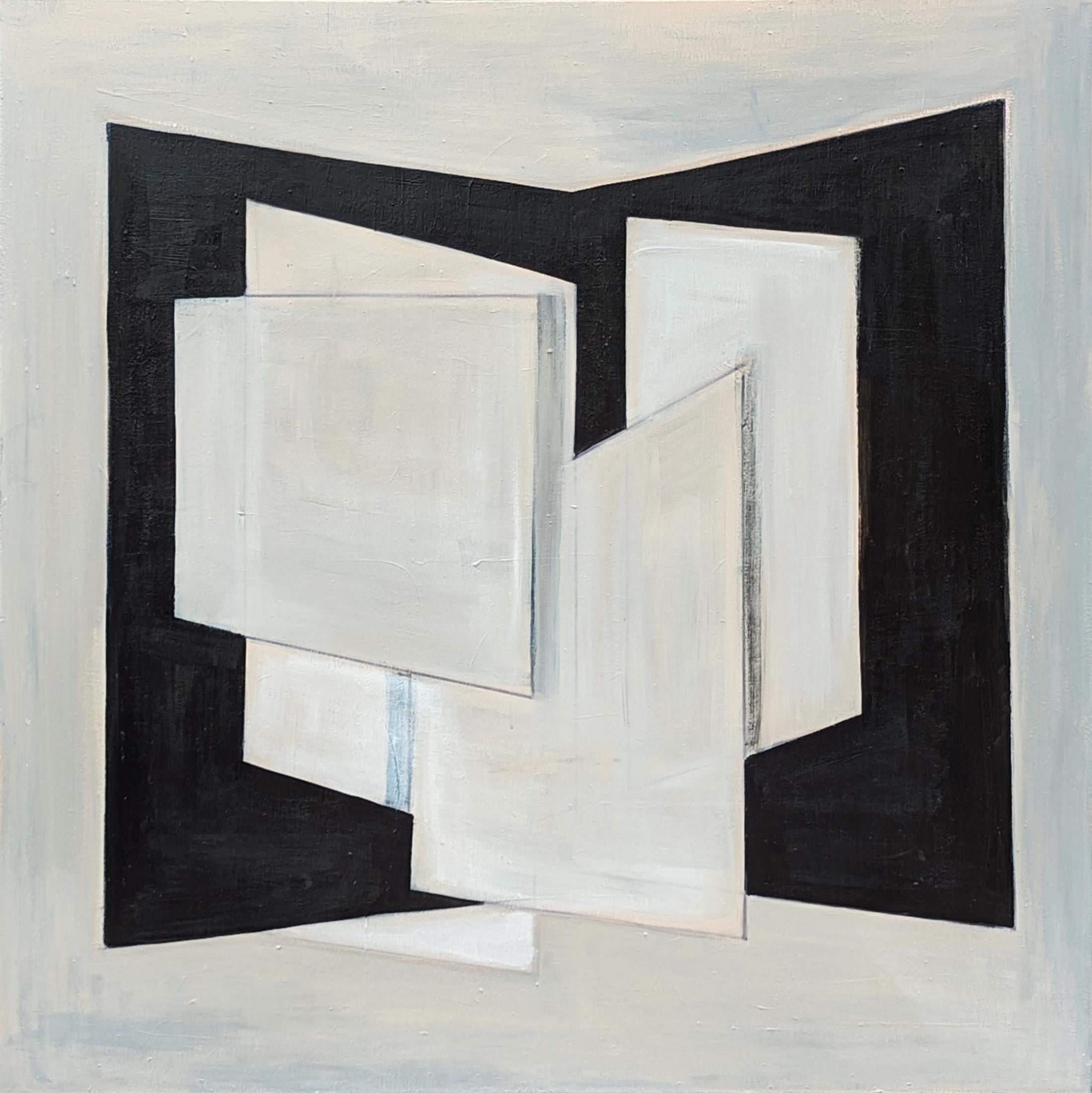 Abstract Painting Stephanie Beukers - Collage et Espace Black & Tan Contemporary Geometric Hard-Edge Painting