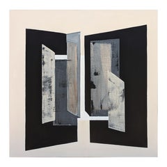 Peinture abstraite géométrique contemporaine en tons neutres noir, gris et havane