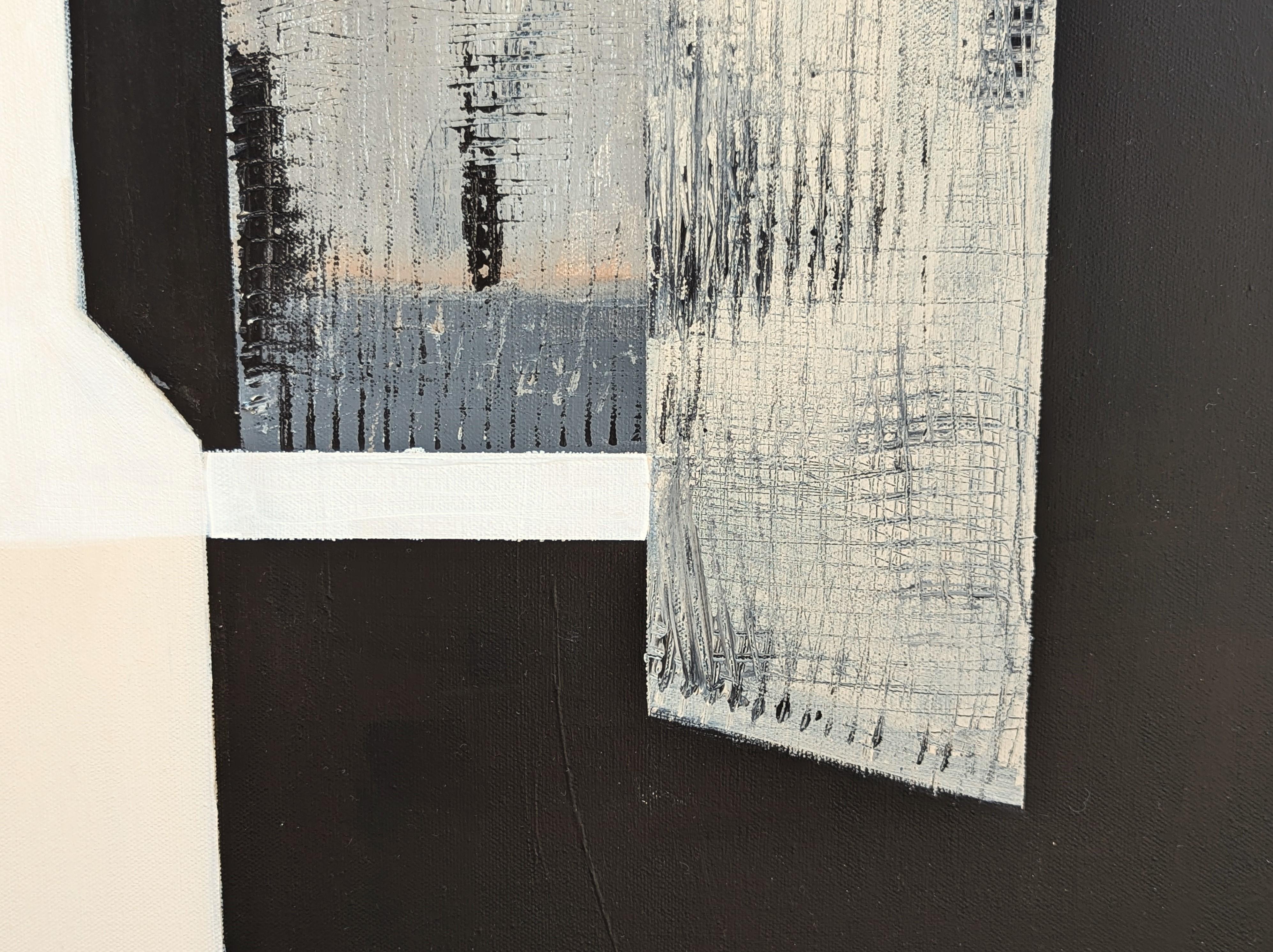 Pittura contemporanea astratta geometrica dai toni neutri in nero, grigio e marrone in vendita 3