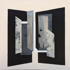 Peinture abstraite géométrique contemporaine en tons neutres noir, gris et havane