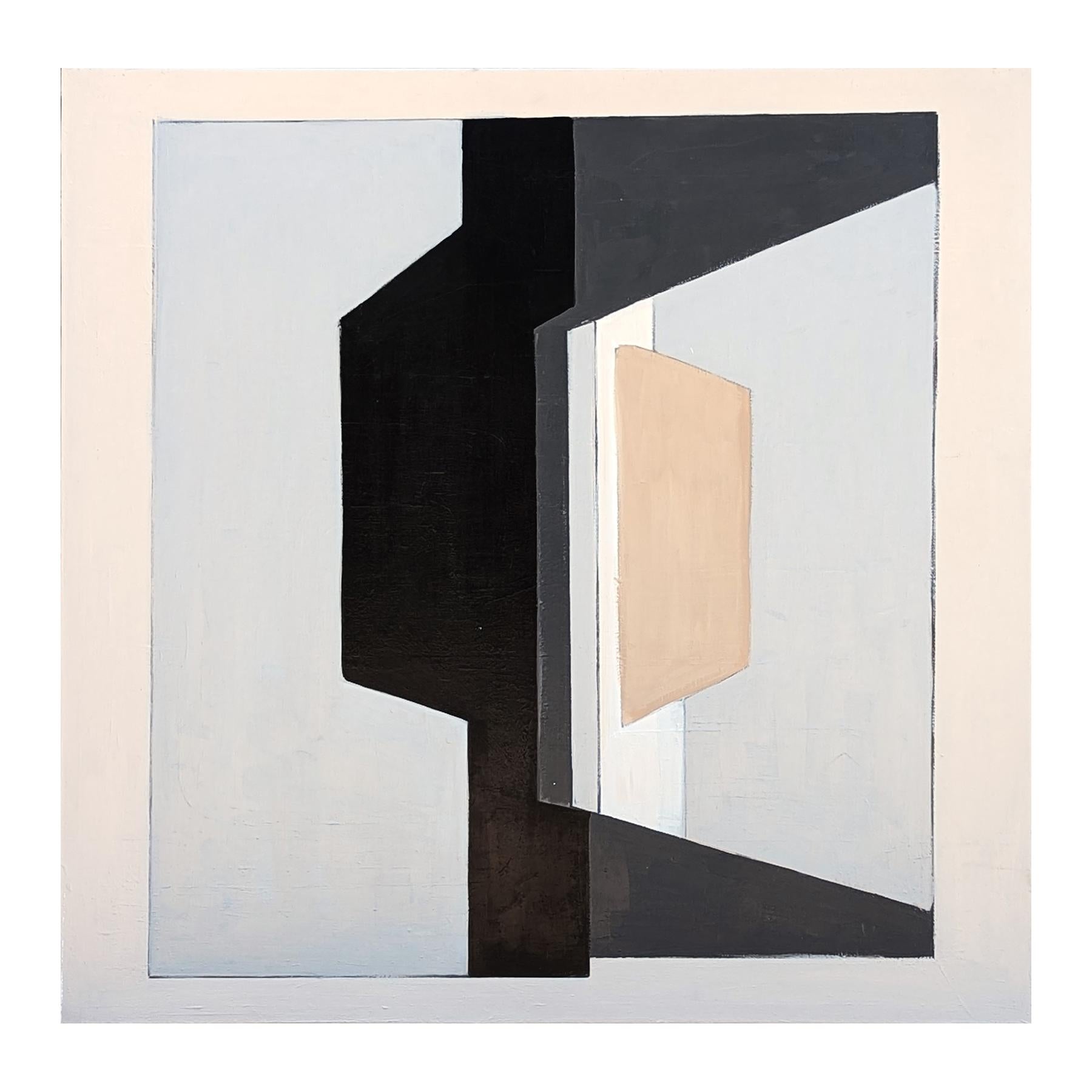 Contemporary Black, Gray, & Tan Neutral Toned Geometric Hard-Edge Abstract - Mixed Media Art Astrattismo geometrico di Stephanie Beukers