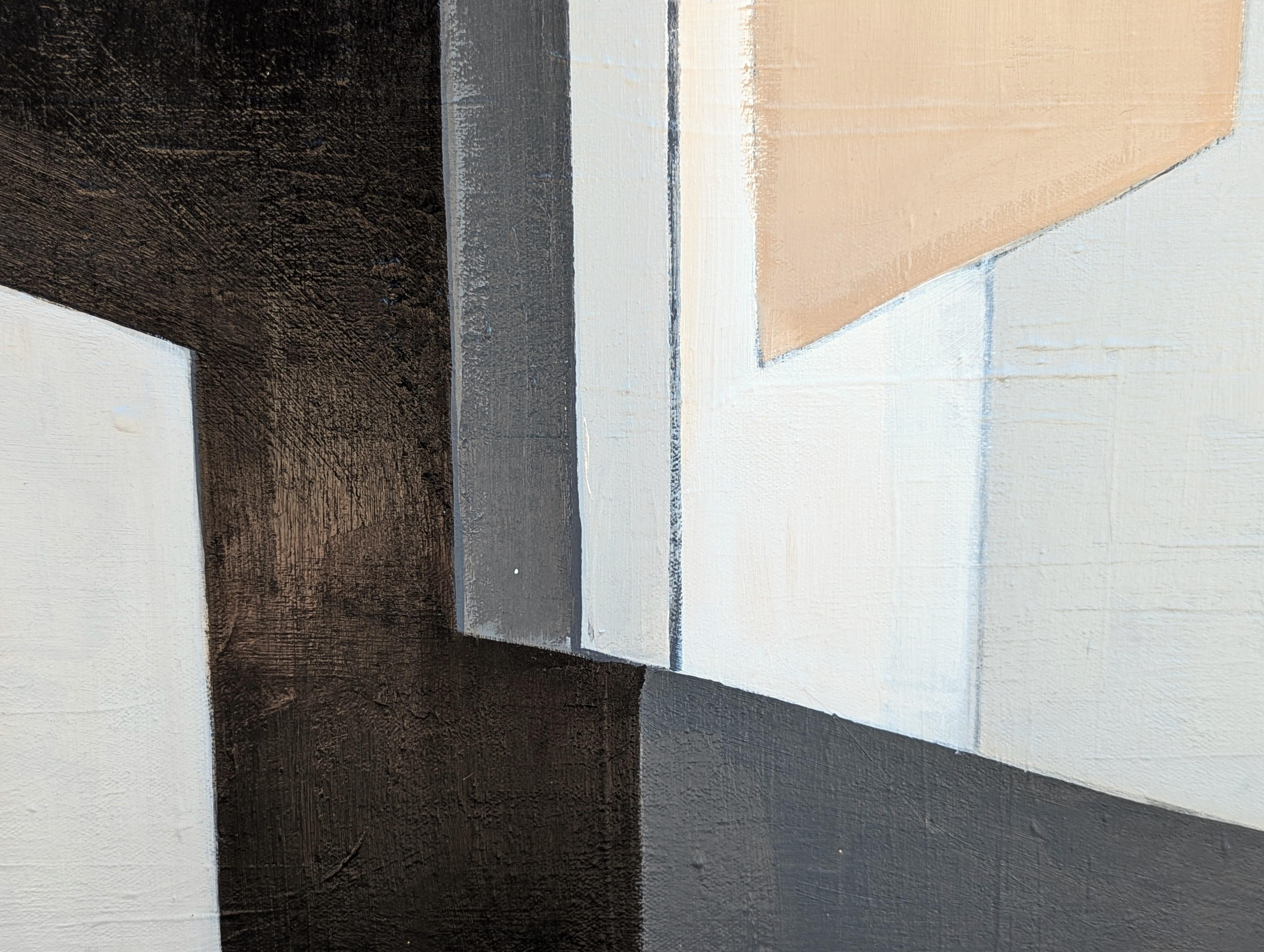 Contemporary Black, Gray, & Tan Neutral Toned Geometric Hard-Edge Abstract in vendita 5