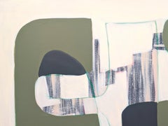 Contemporary Green, Teal, Tan, & Black Geometric Hard-Edge Abstract Painting