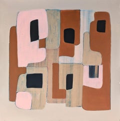 Peinture abstraite géométrique contemporaine à bords durs rose, Brown et Tan