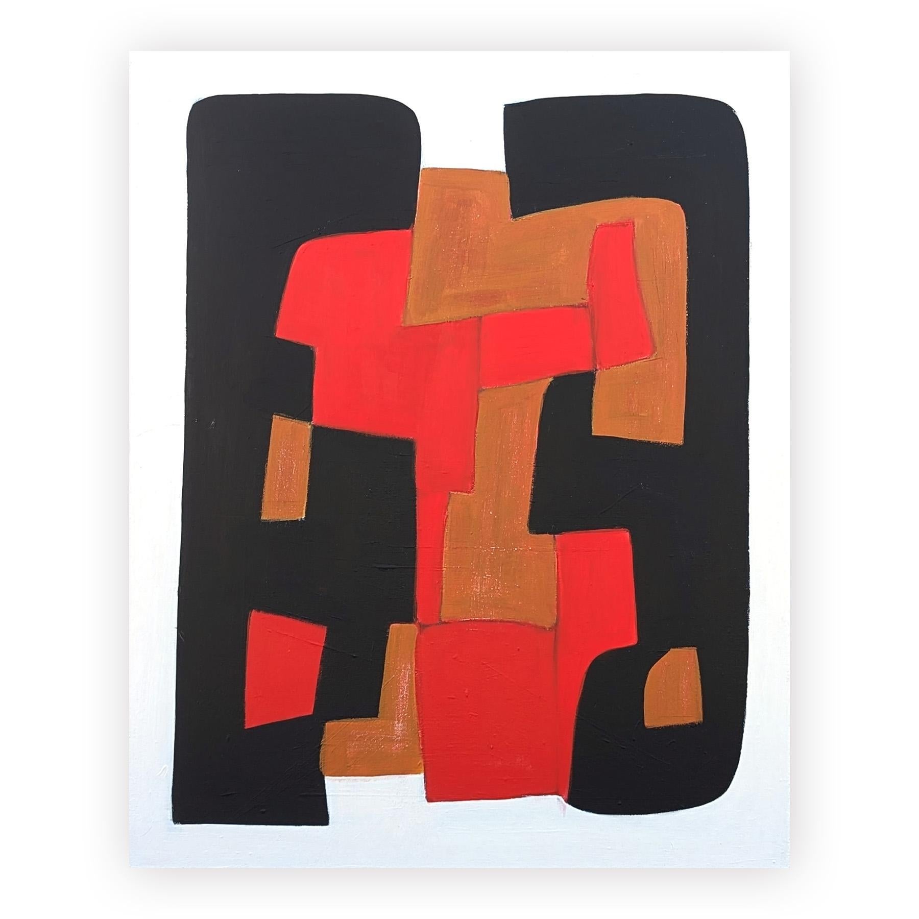 Contemporary Red, Brown, Tan, and Black Geometric Hard-Edge Abstract Painting 1 im Angebot 1